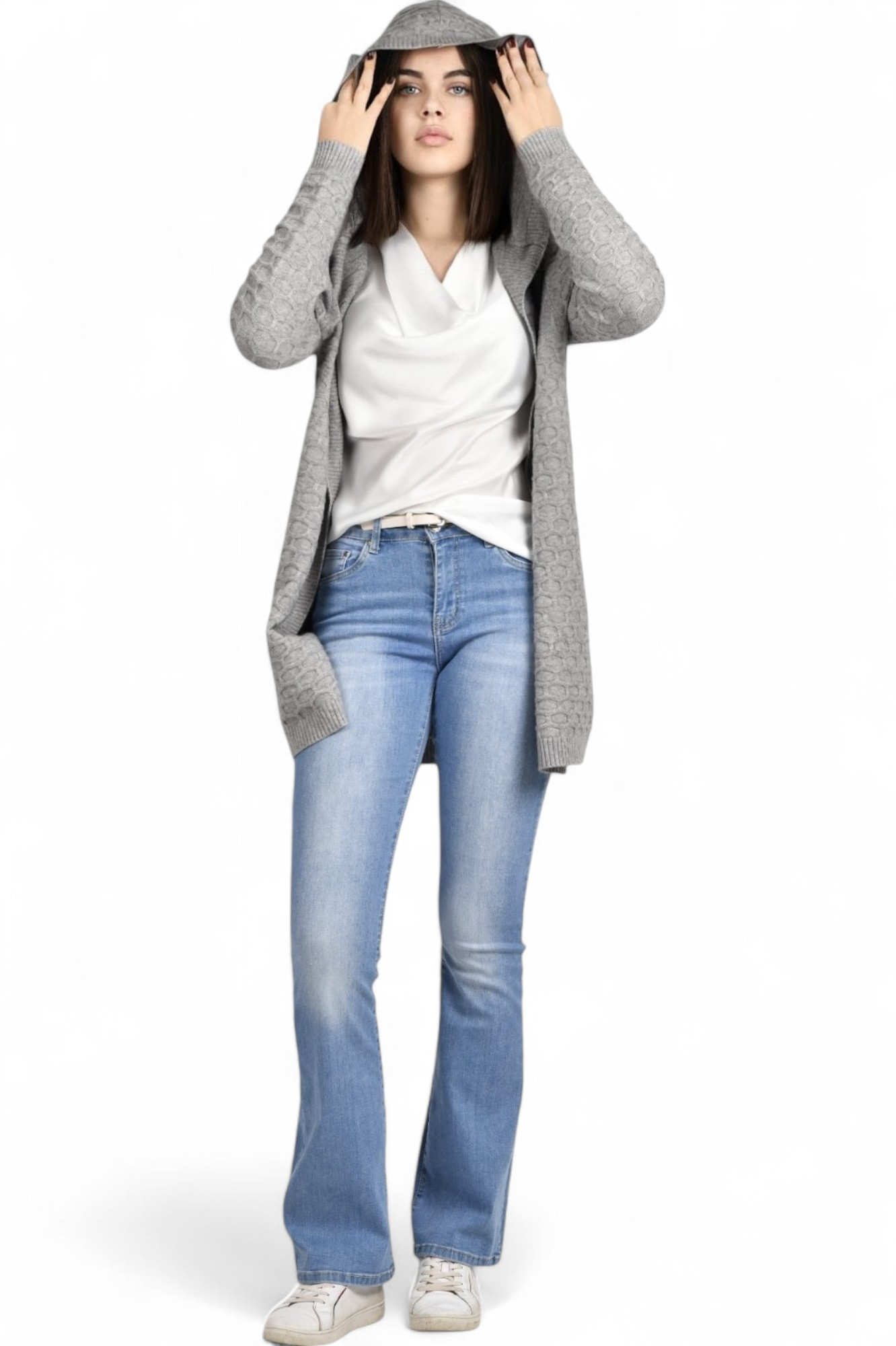 Ženski sivi midi kardigan Theda