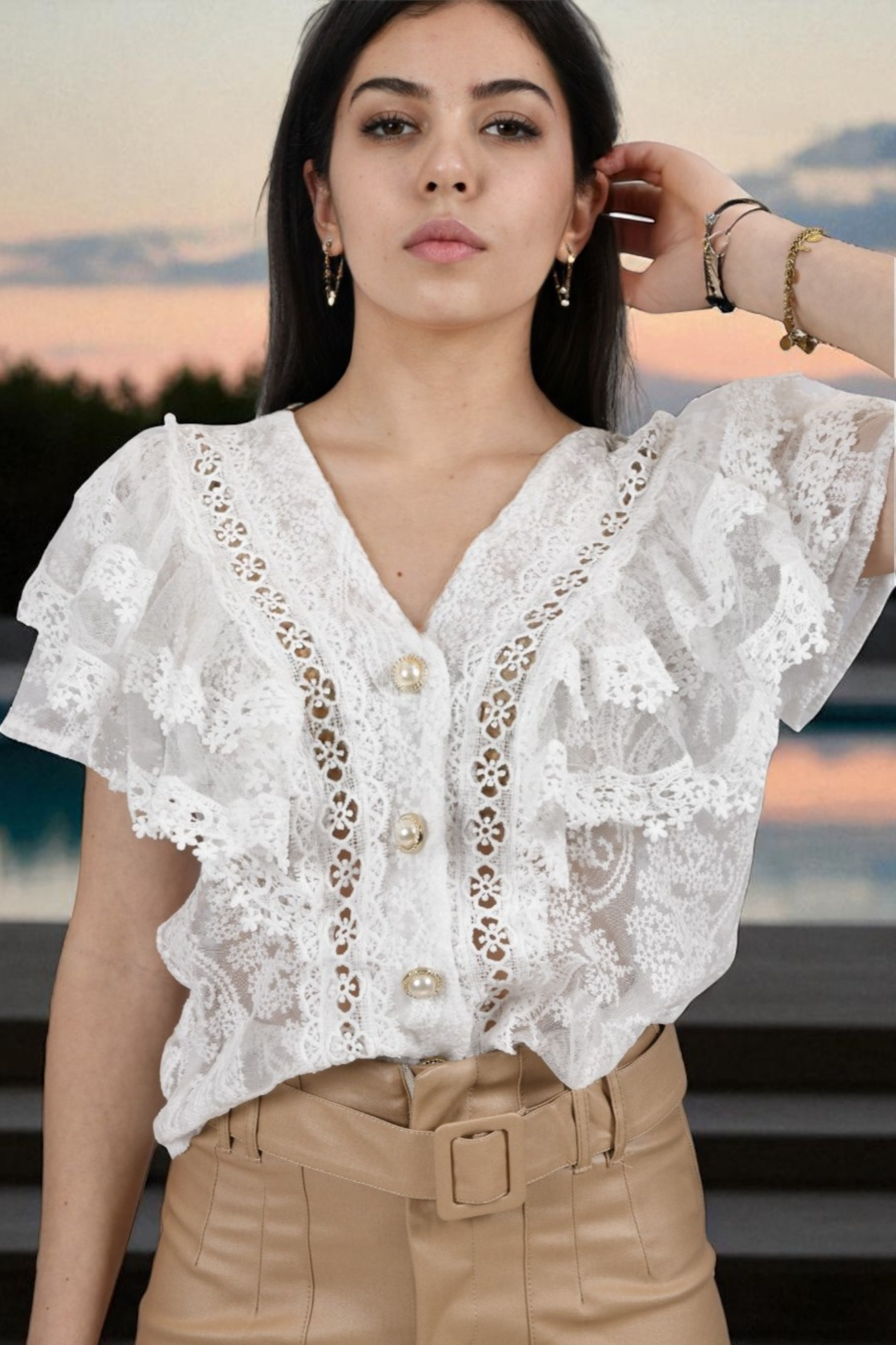 Ženska bijela čipkasta košulja Bobbie