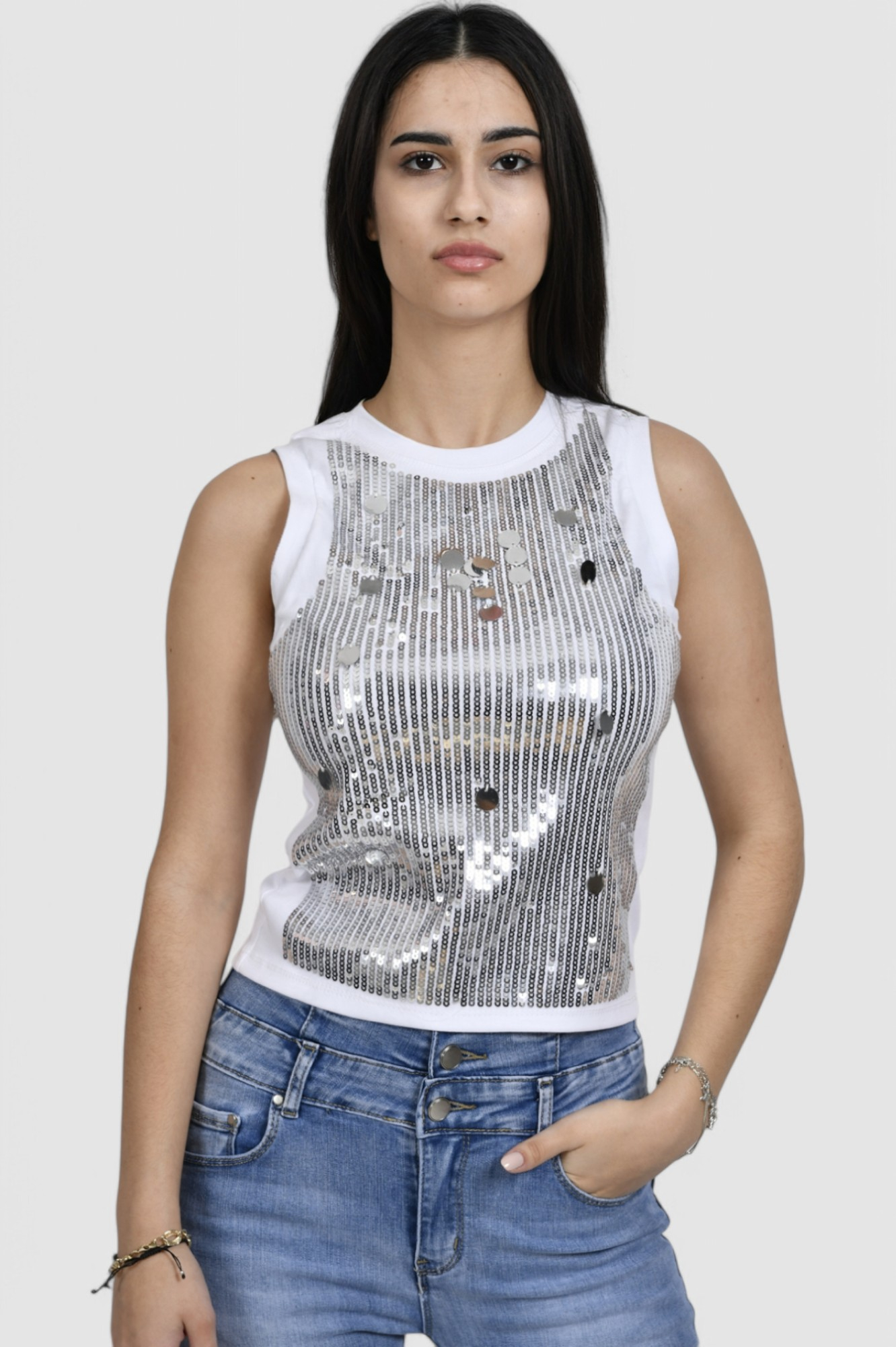 Ženska srebrna majica bez rukava Lumi