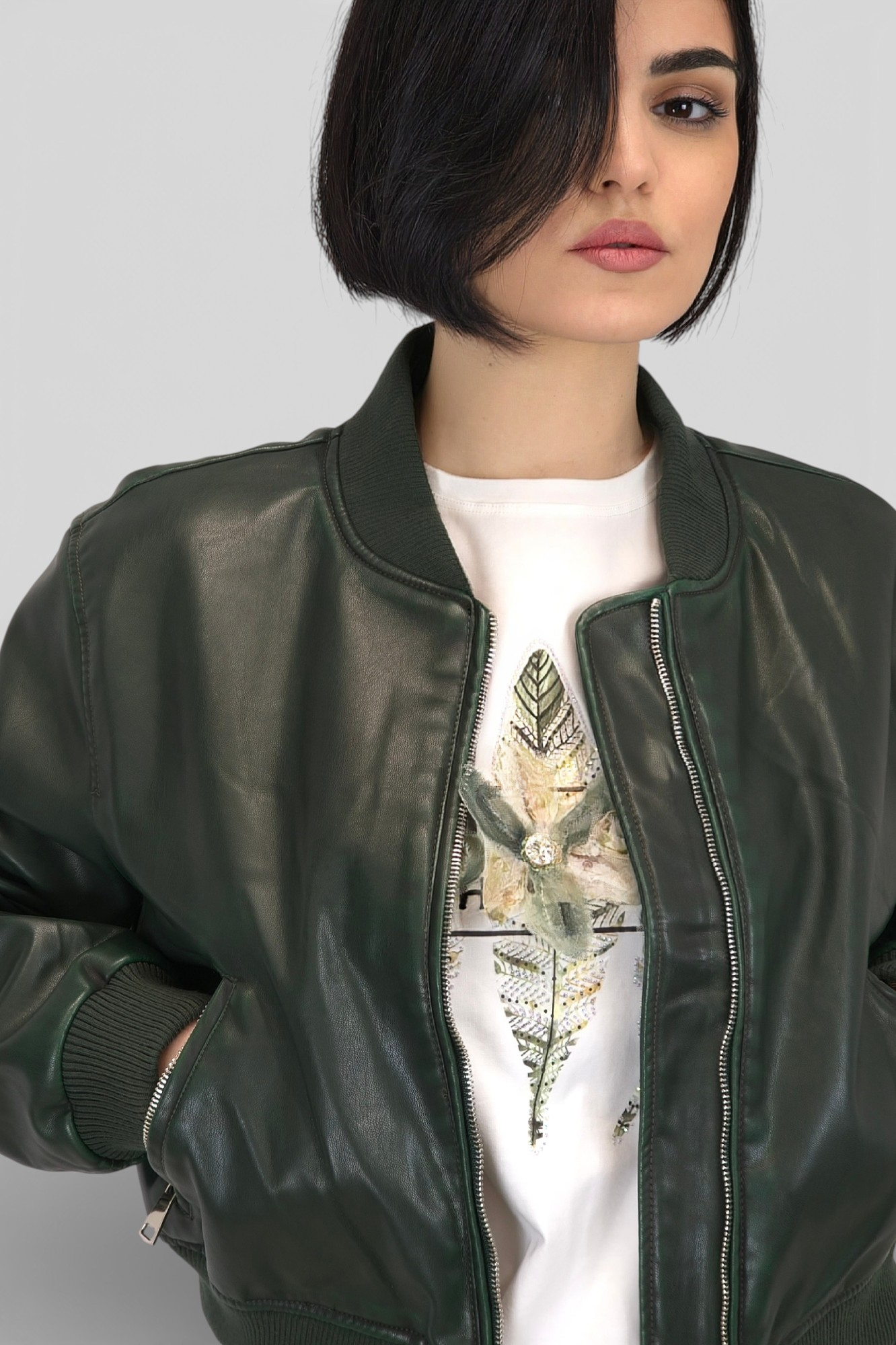 Ženska tamno zelena kožna jakna Isabelle