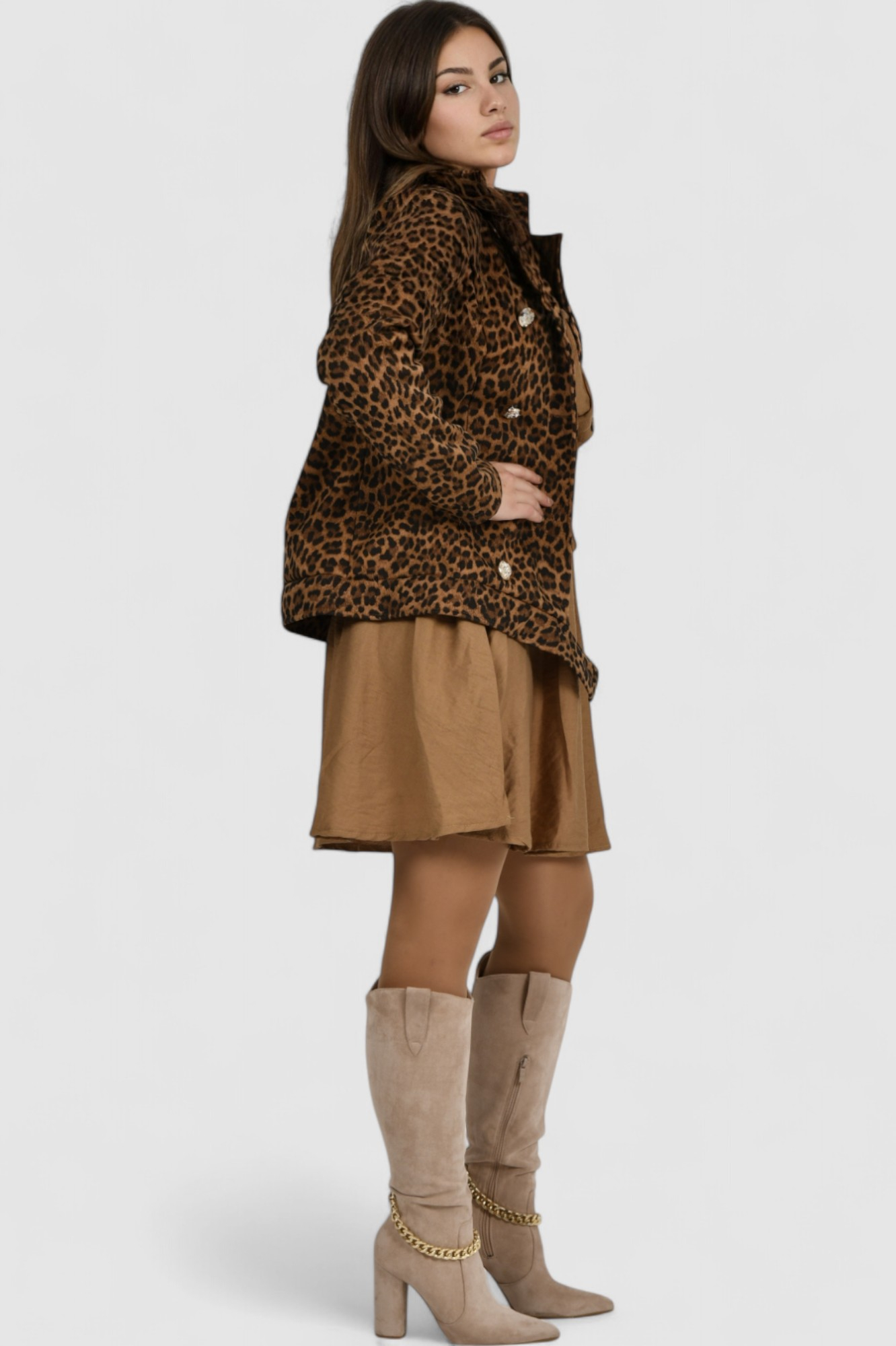 Ženski smeđi kratki kaput Lalita