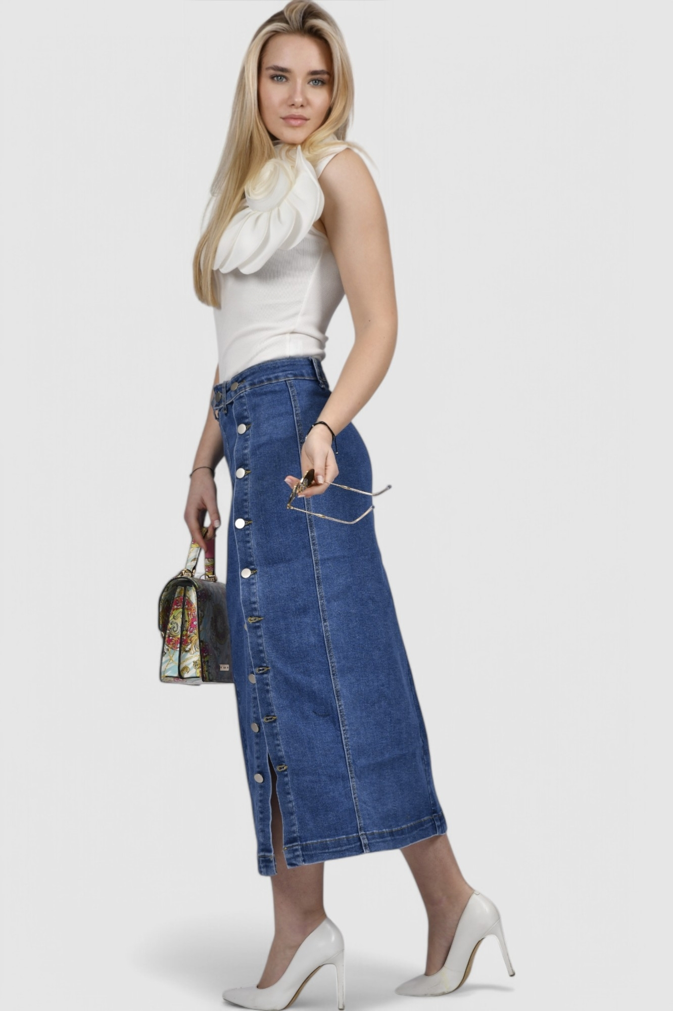 Ženska plava midi traper suknja  Marlene