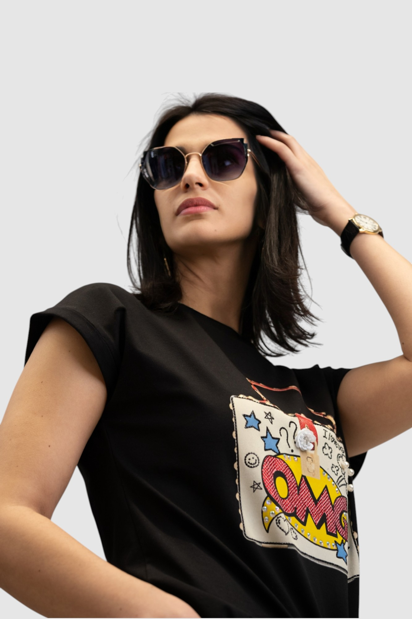 Ženska crna majica kratki rukav Emerie