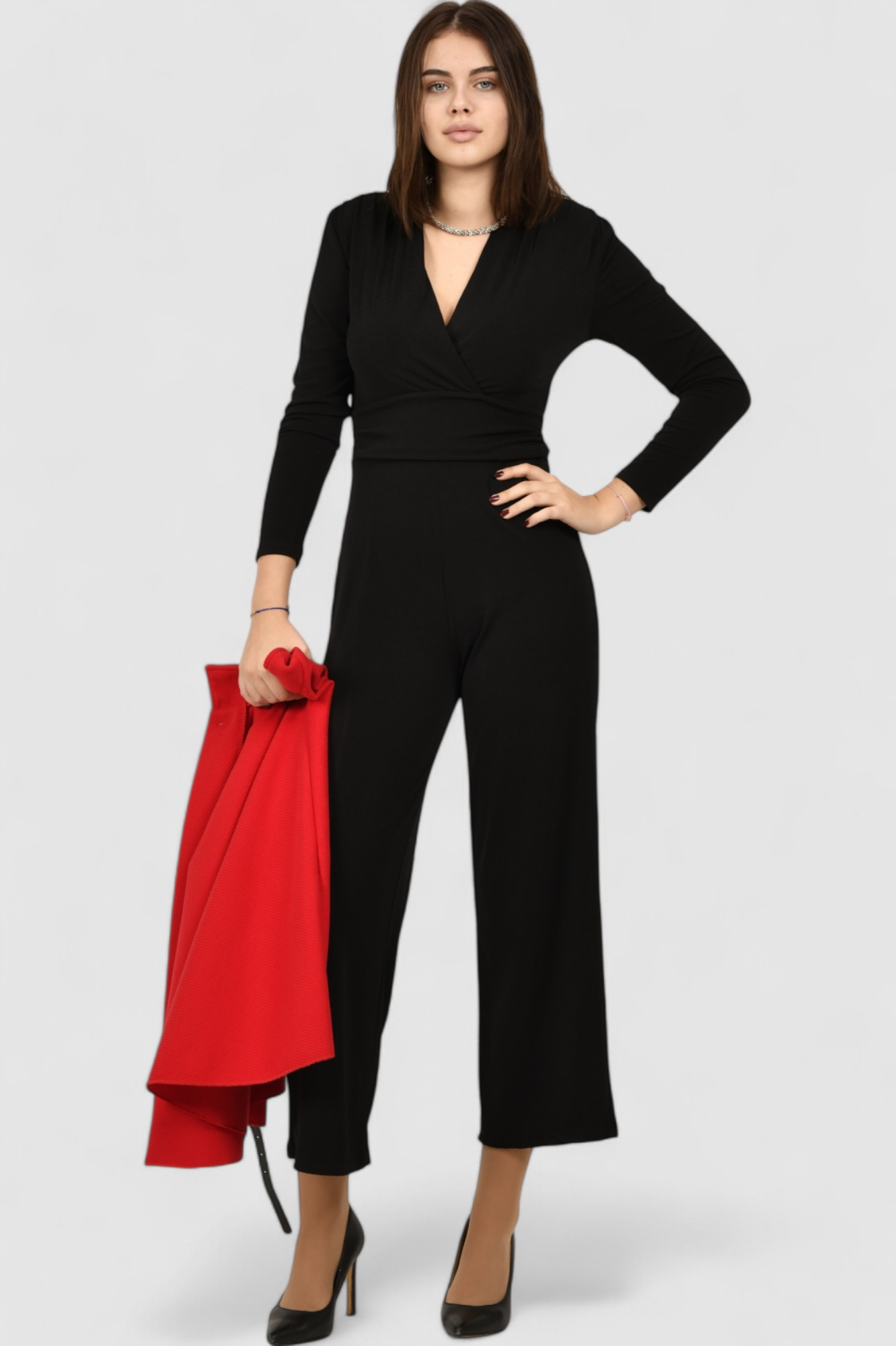 Ženski crni elegantni kombinezon Elara
