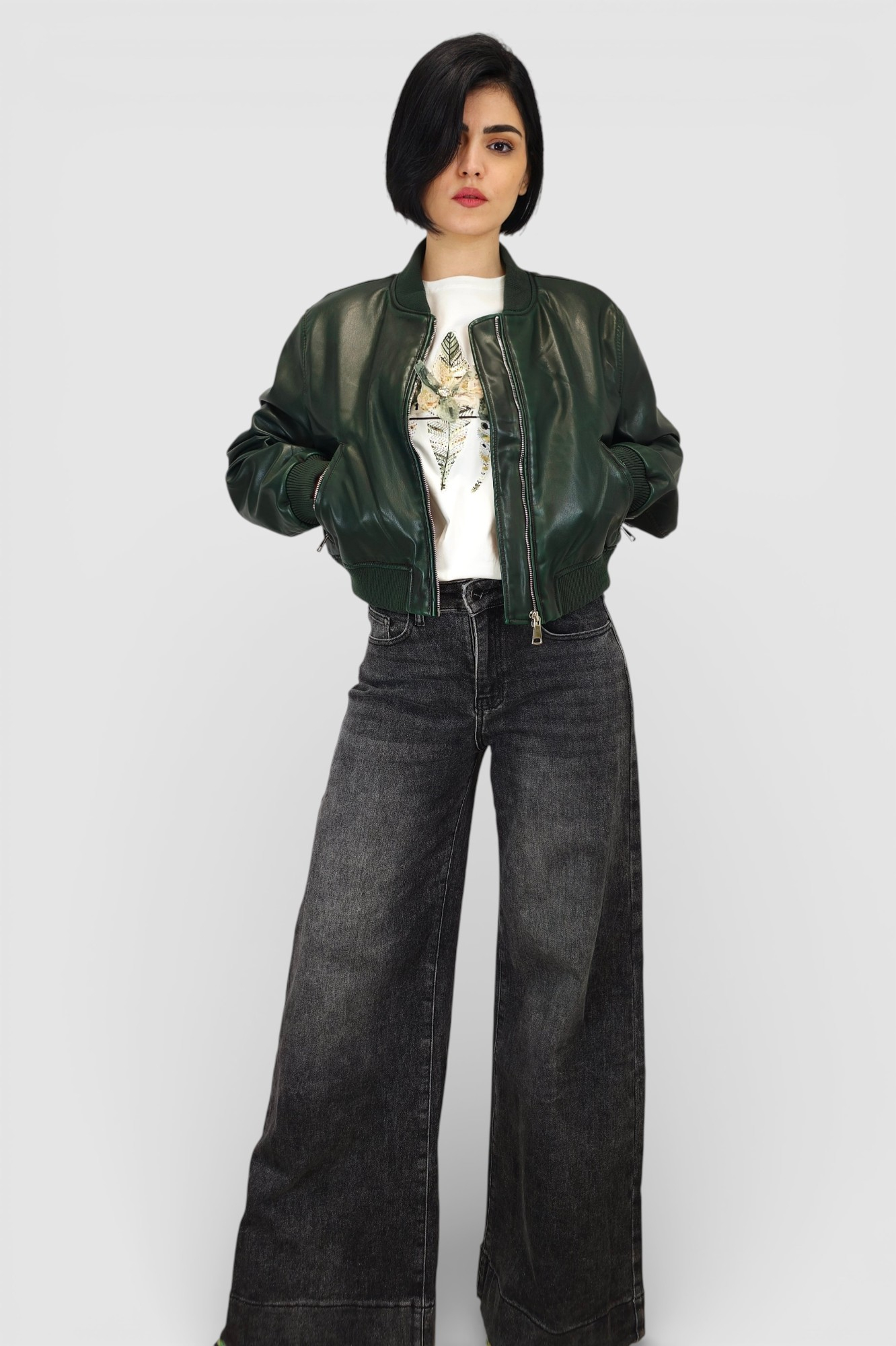 Ženska tamno zelena kožna jakna Isabelle