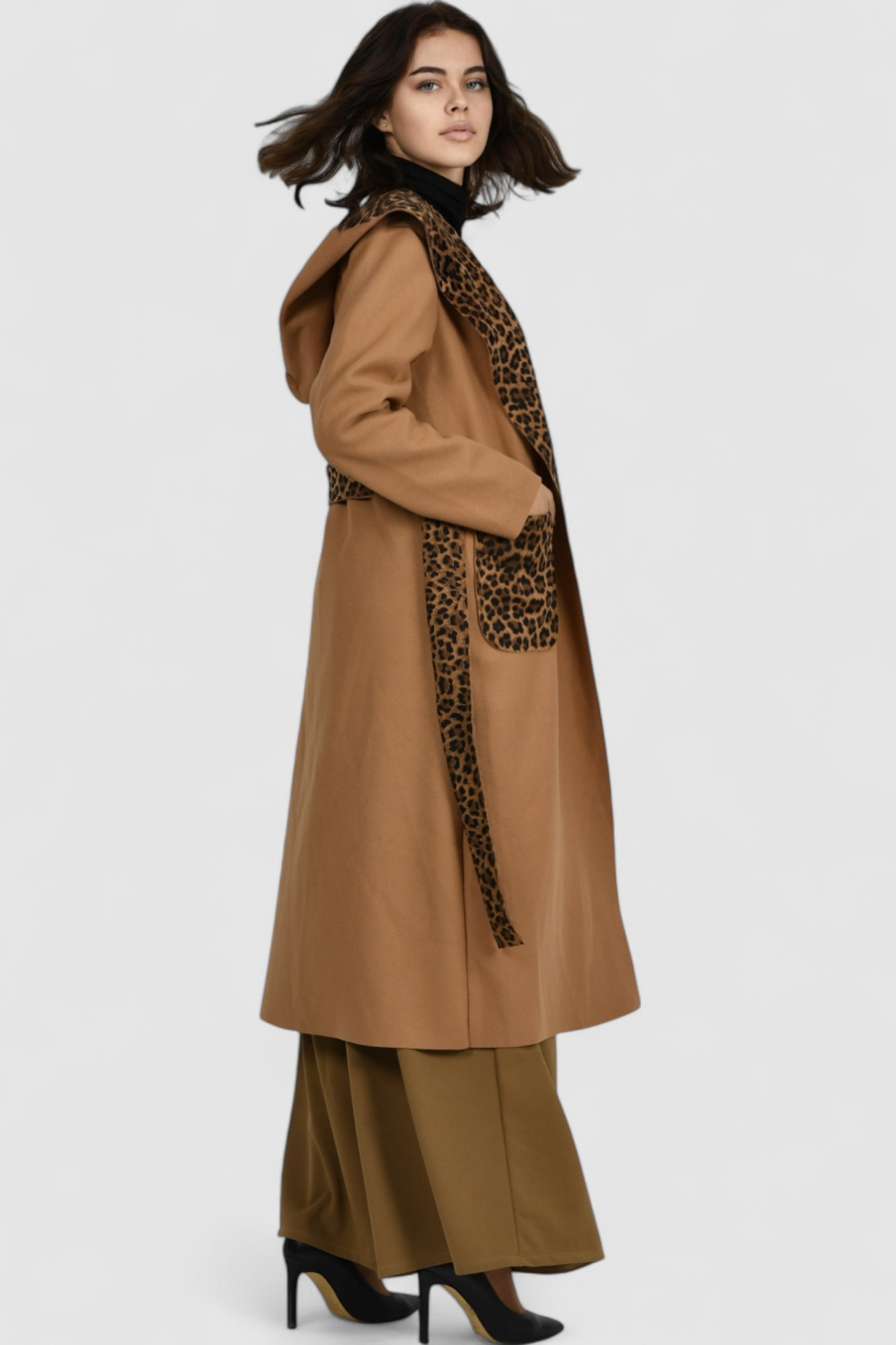 Ženski smeđi dugi kaput Paris