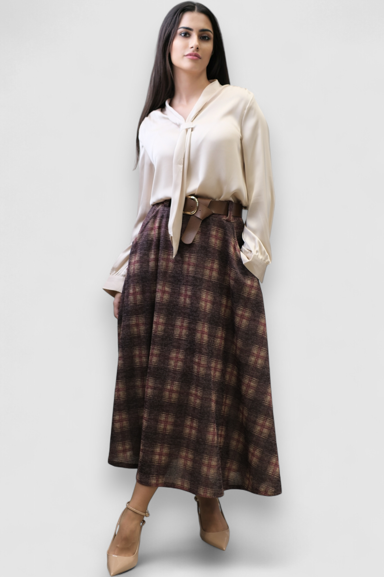 Suknja karirana bordo suknja A kroja Lunaire