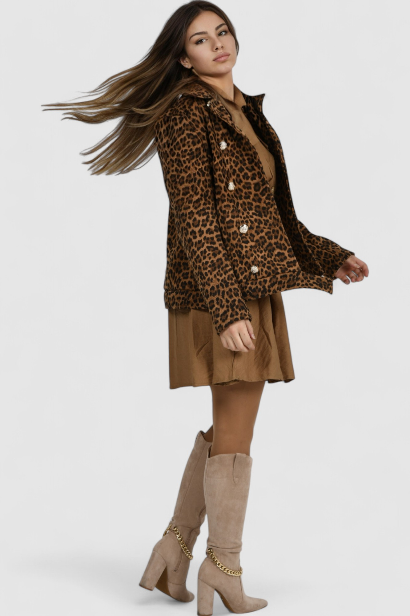 Ženski smeđi kratki kaput Lalita