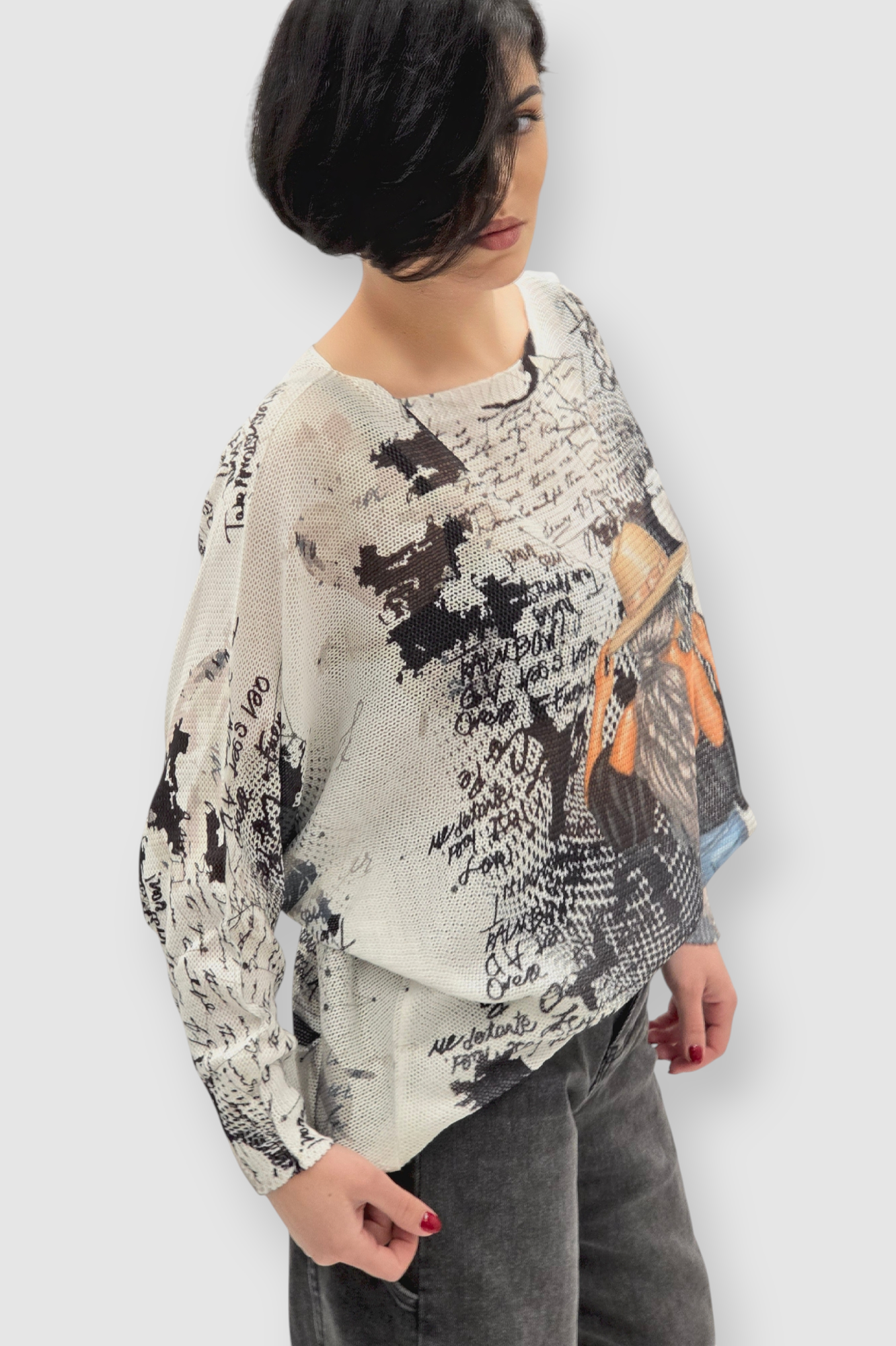 Ženska končana majica dugih rukava Faye sa printom žene