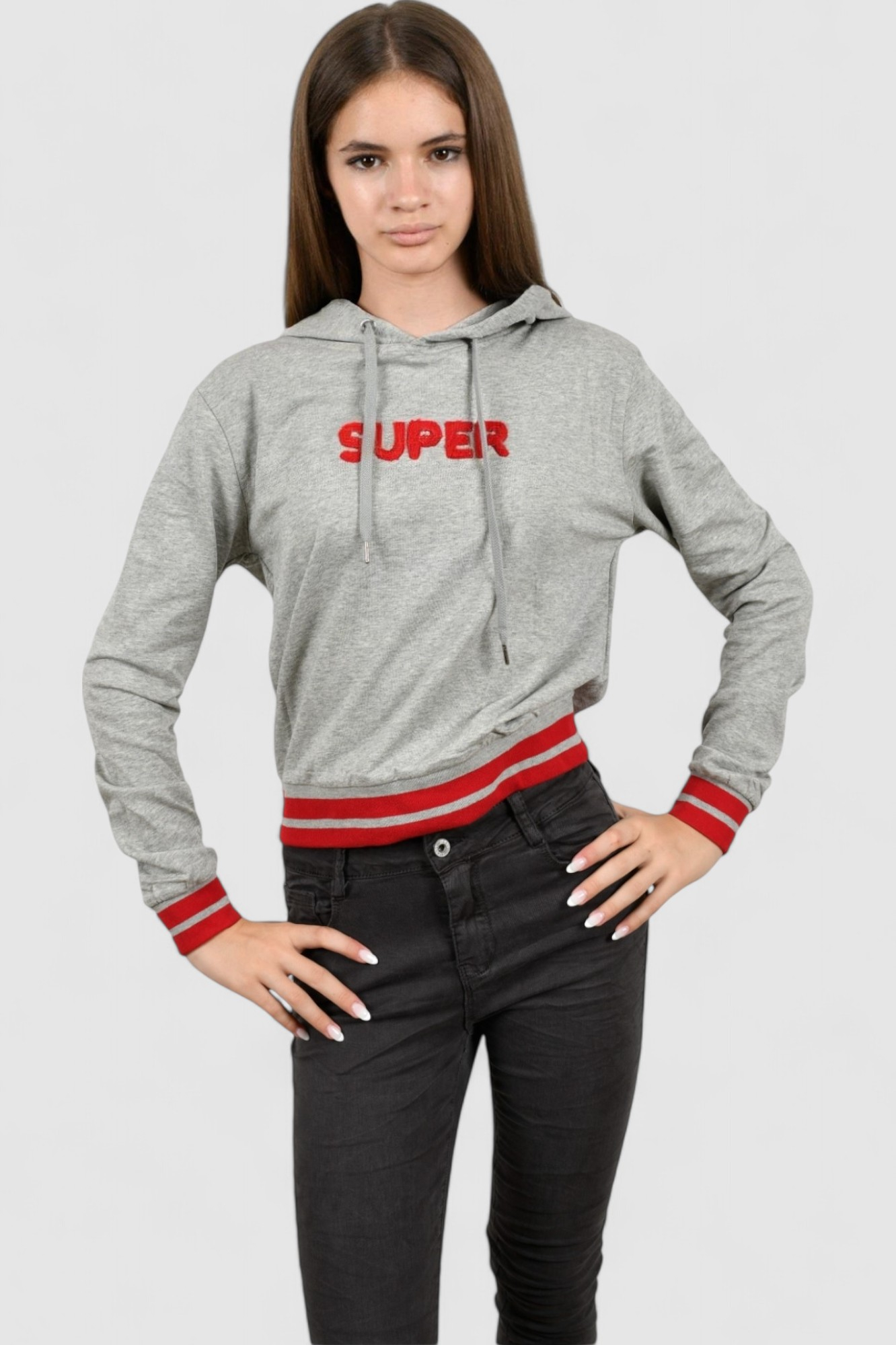 Ženska siva hoodica sa kapuljačom Mela