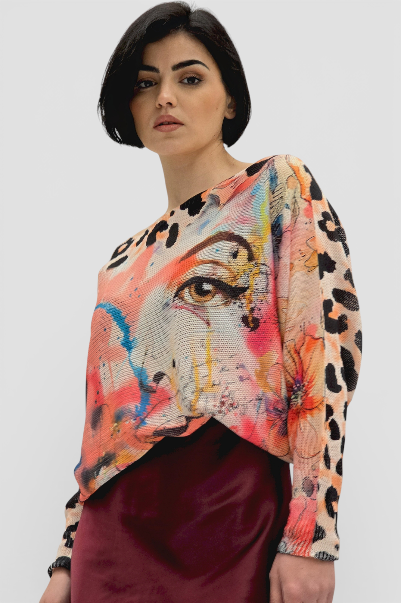 Ženska končana majica dugih rukava Faye sa printom oka