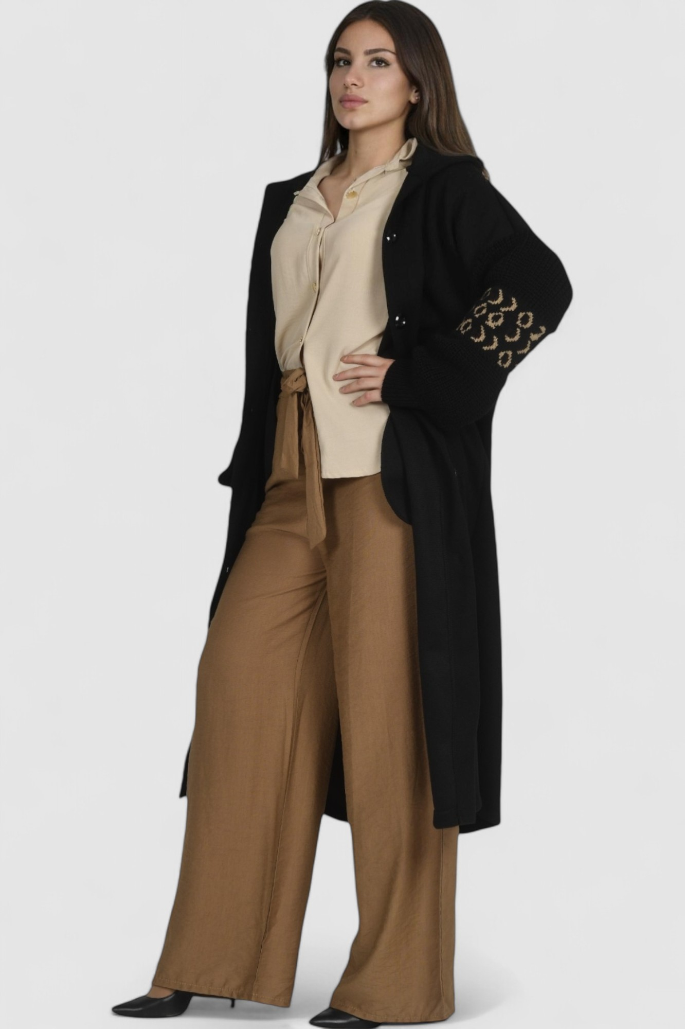 Ženski crni dugi kaput Zayna