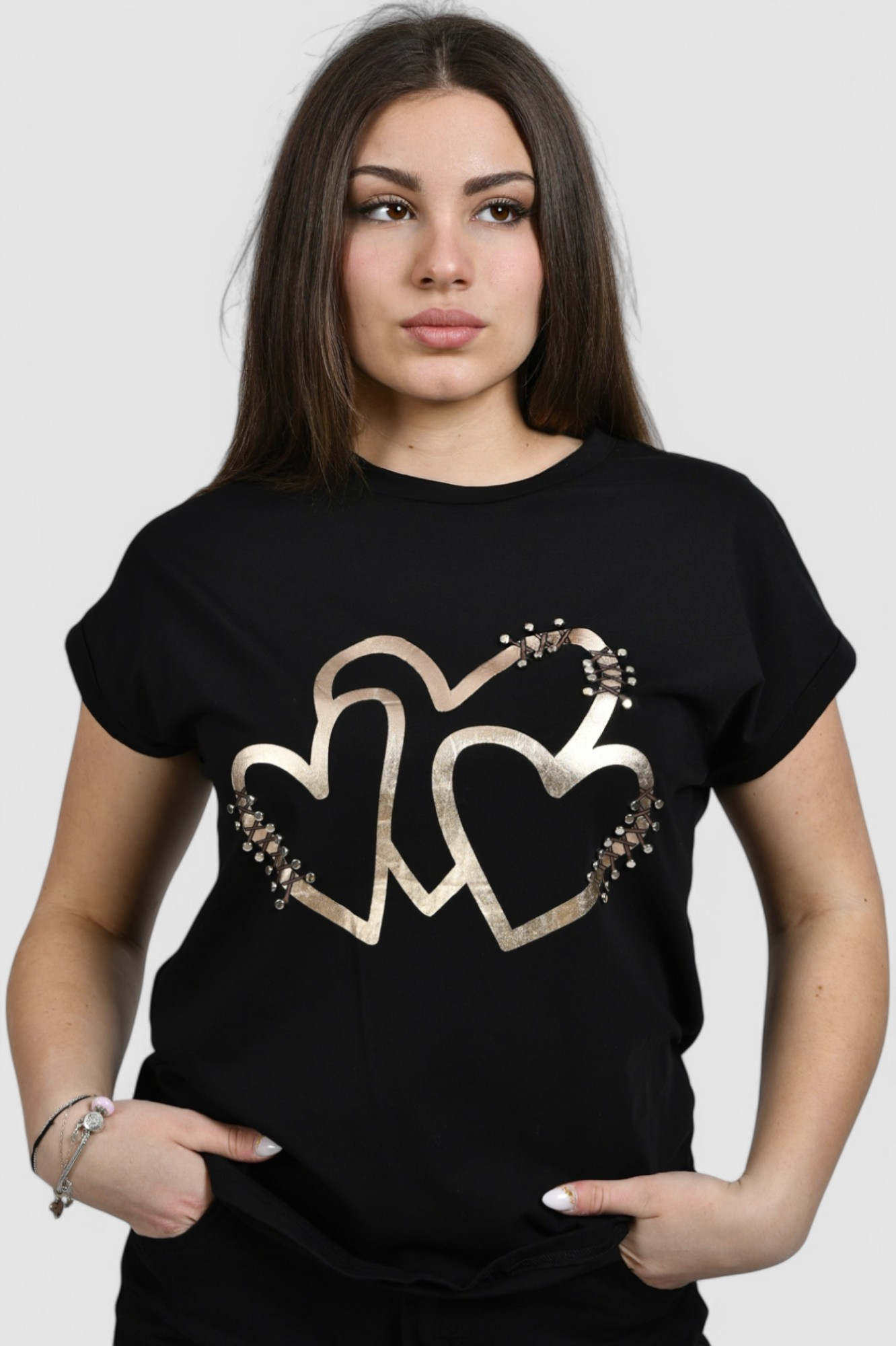 Ženska crna majica kratki rukav Melody