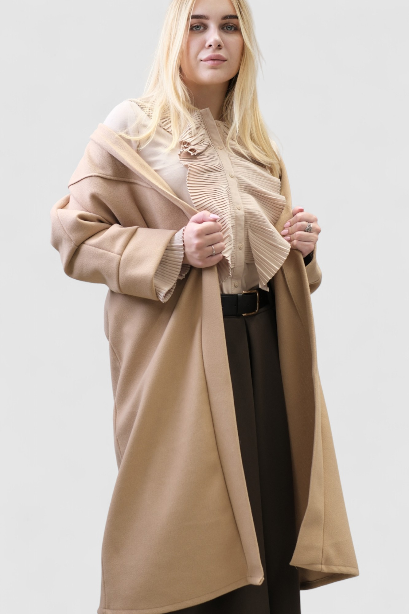 Ženski smeđi dugi kaput Carly