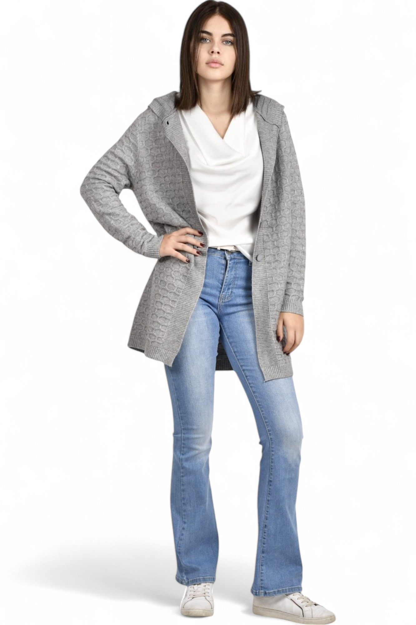 Ženski sivi midi kardigan Theda