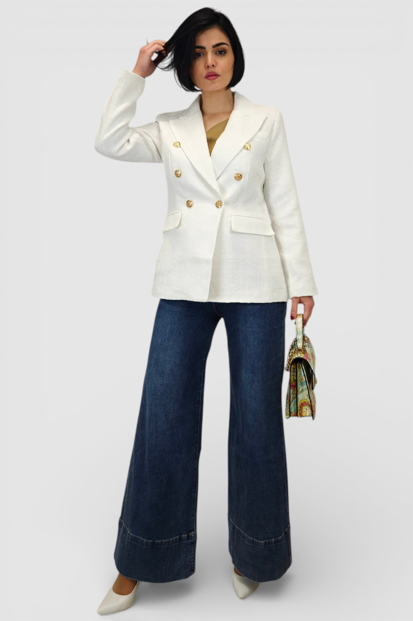 Plave isprane traperice Luna wide leg kroja sa širokim porubom