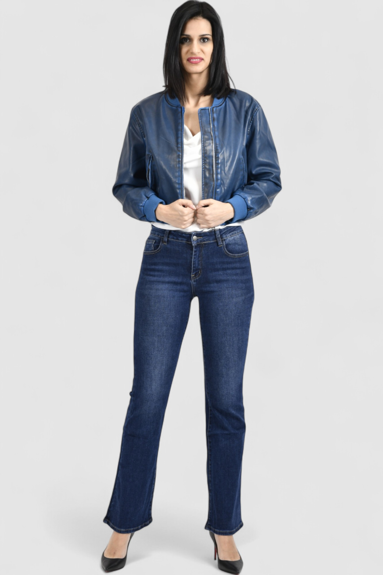 Ženska plava kožna jakna Isabelle