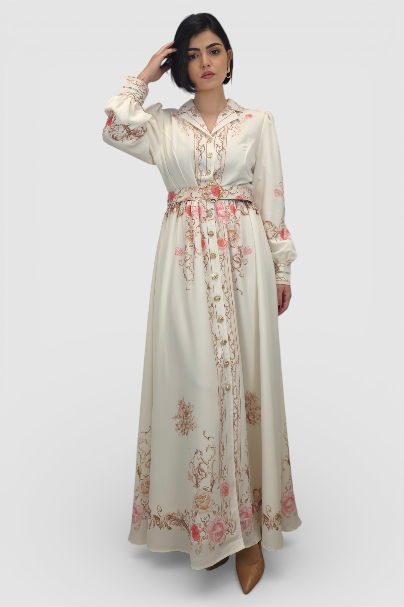 Bež elegantna haljina Monica u francuskom vintage stilu