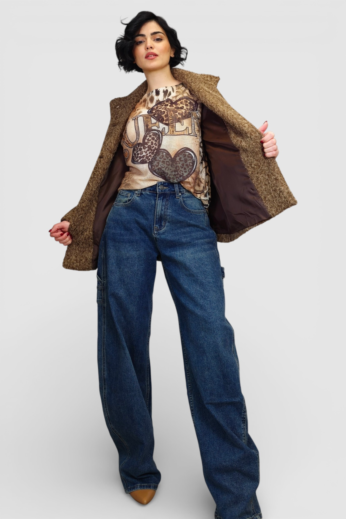 Ženska končana majica dugih rukava Faye sa printom srca