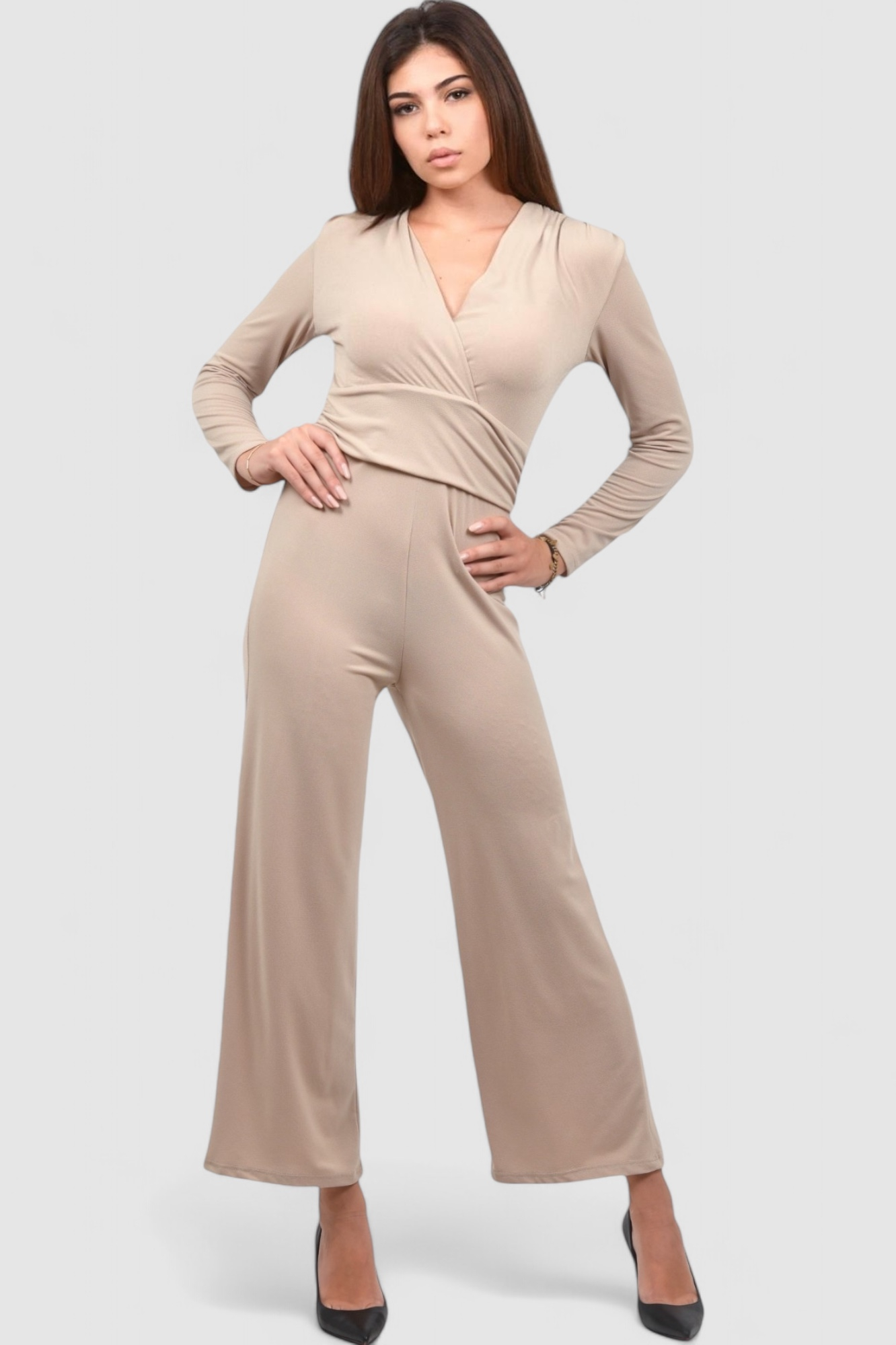 Ženski bež elegantni kombinezon Elara