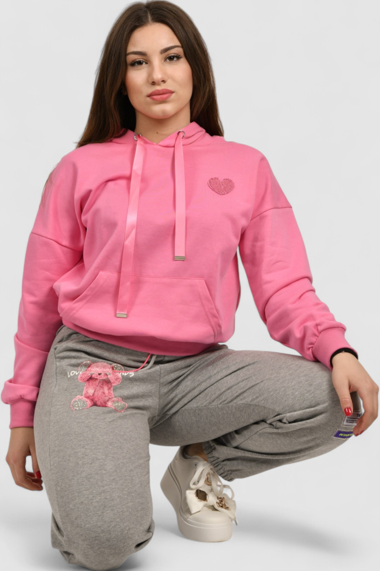 Ženska roza hoodica sa kapuljačom Ysabel