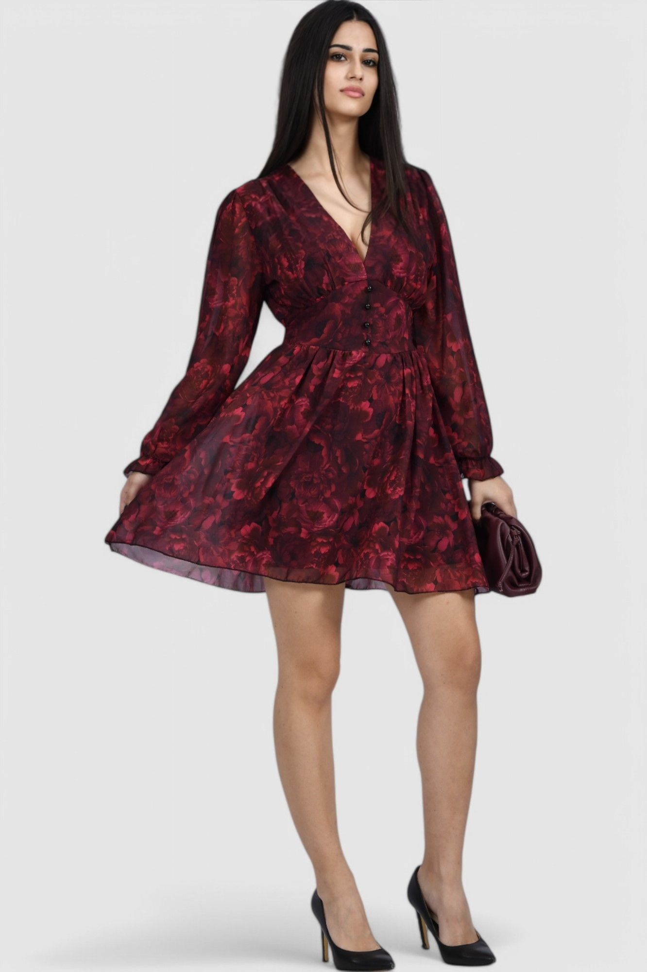 Ženska crvena elegantna kratka haljina Izara