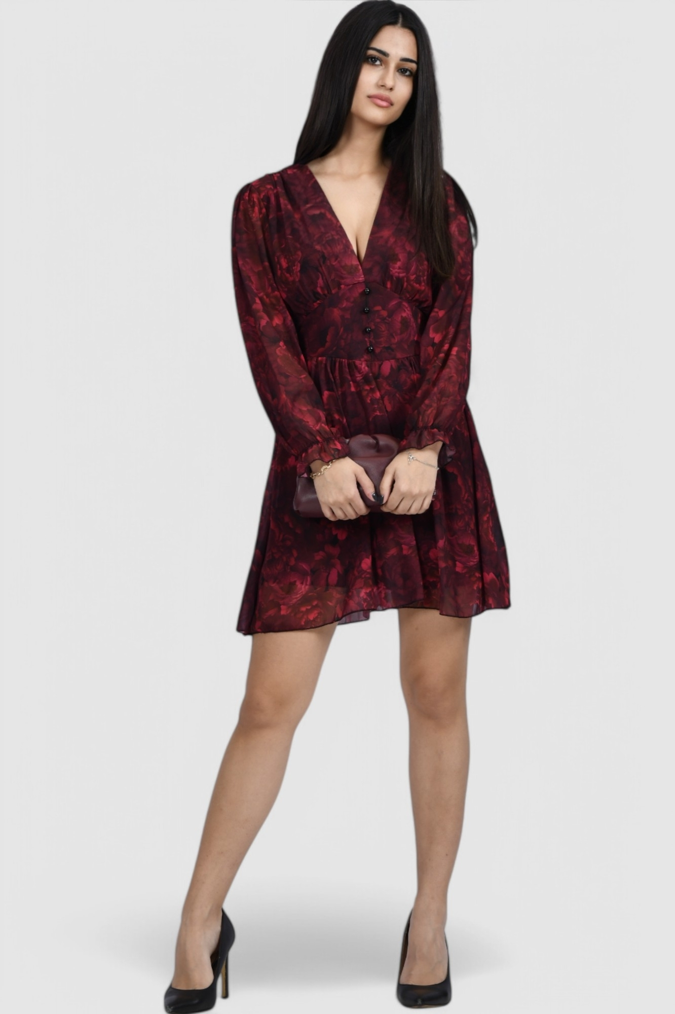 Ženska crvena elegantna kratka haljina Izara