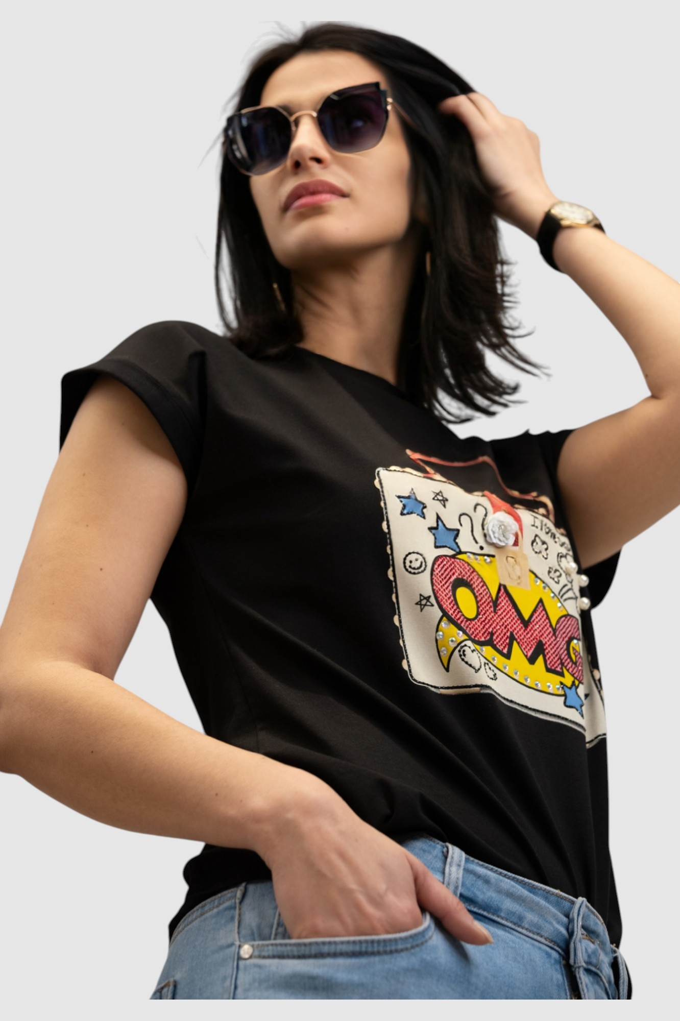 Ženska crna majica kratki rukav Emerie