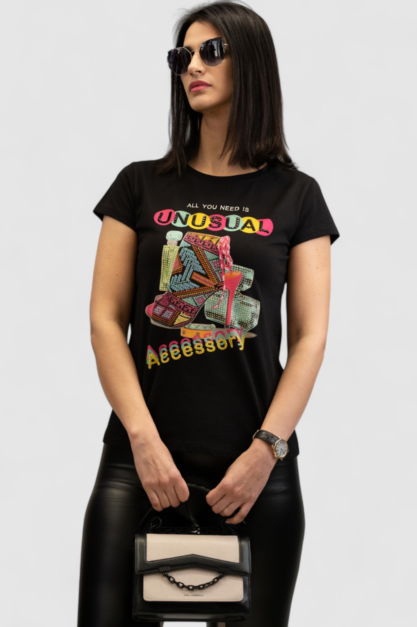 Ženska crna majica kratki rukav Delina