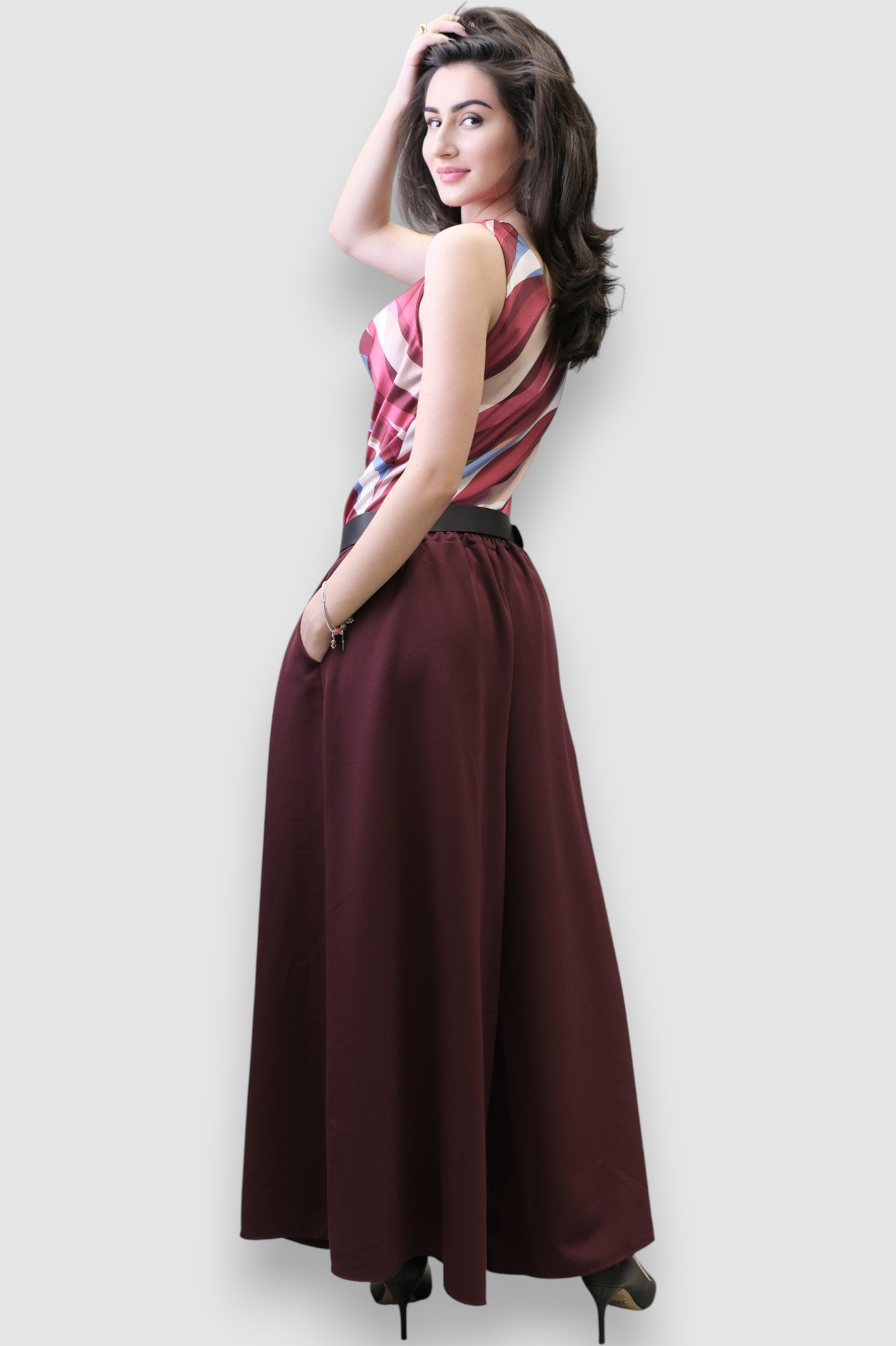 Ženske bordo suknja hlače Cicely s  remenom