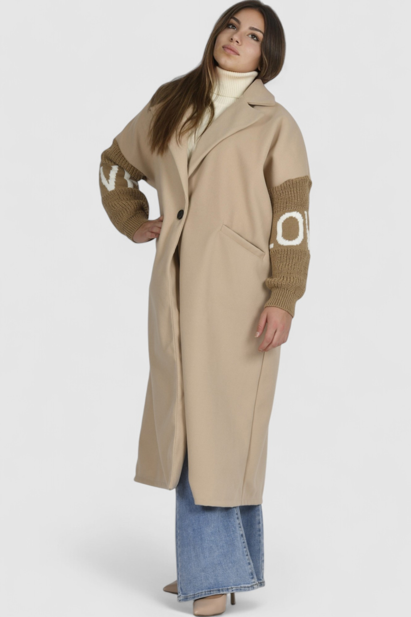 Ženski bež dugi kaput Naja