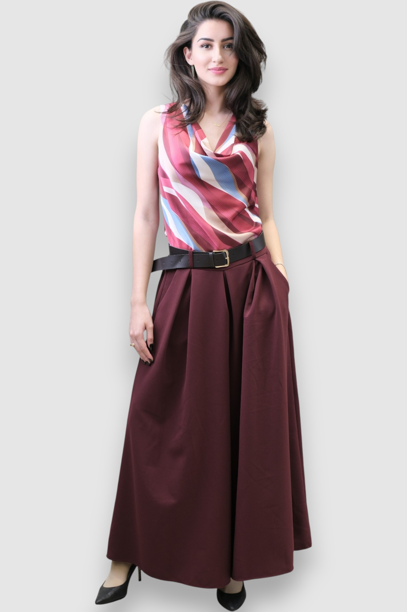Ženske bordo suknja hlače Cicely s  remenom