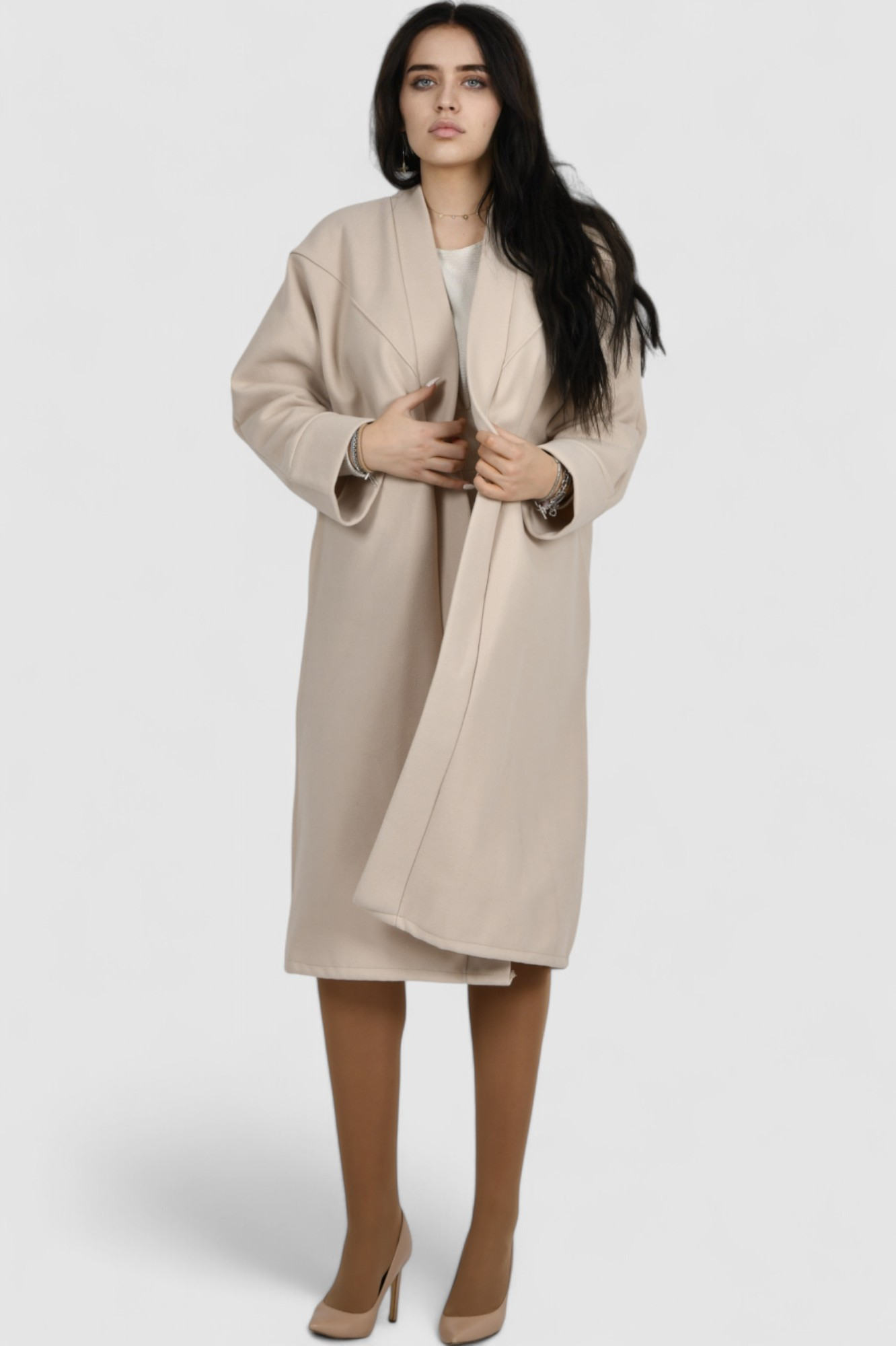 Ženski bež dugi kaput Carly