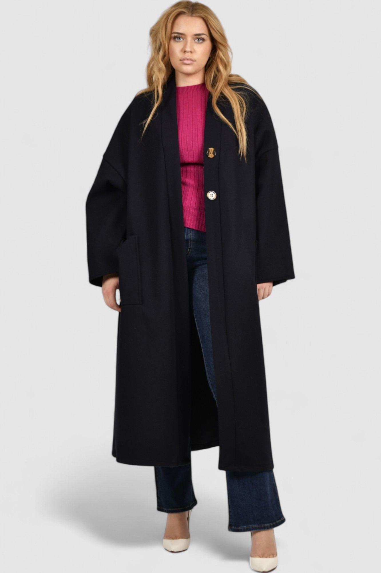 Ženski tamno plavi dugi kaput Madison