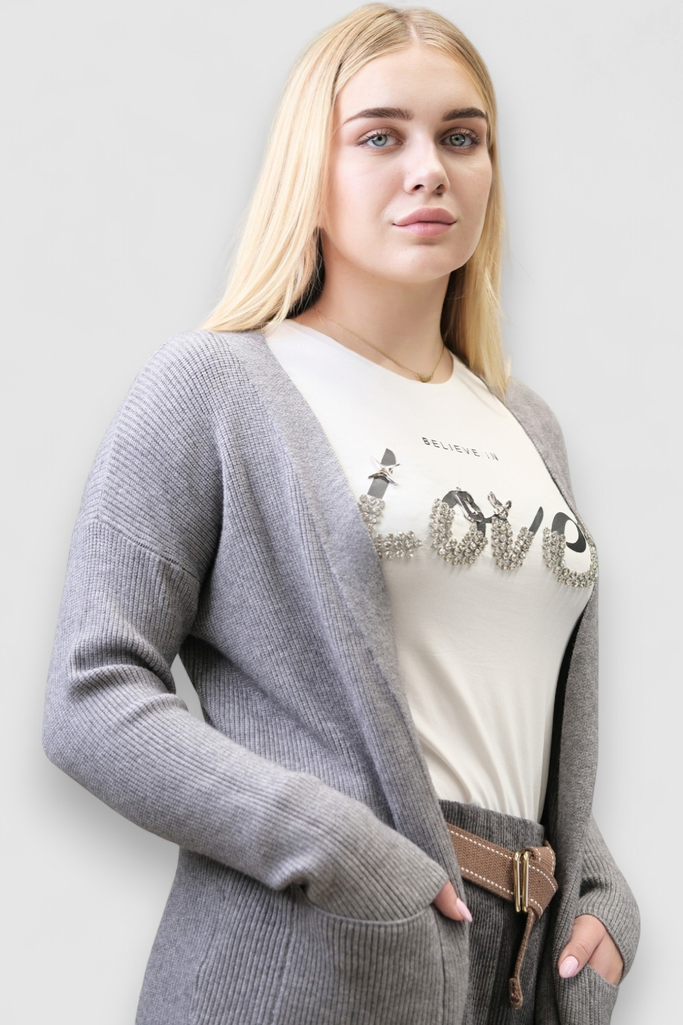 Ženski sivi kratki kardigan Jossie