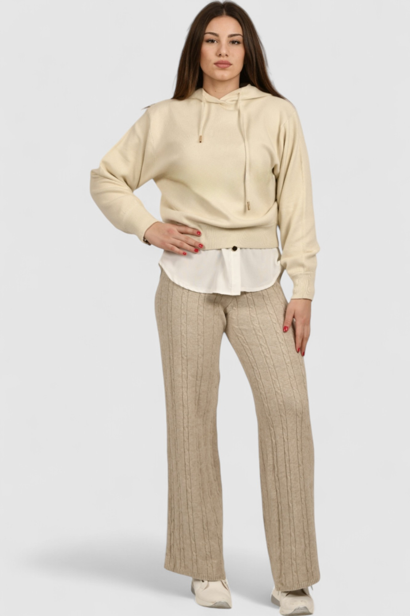 Ženska bež hoodica sa kapuljačom Noelia