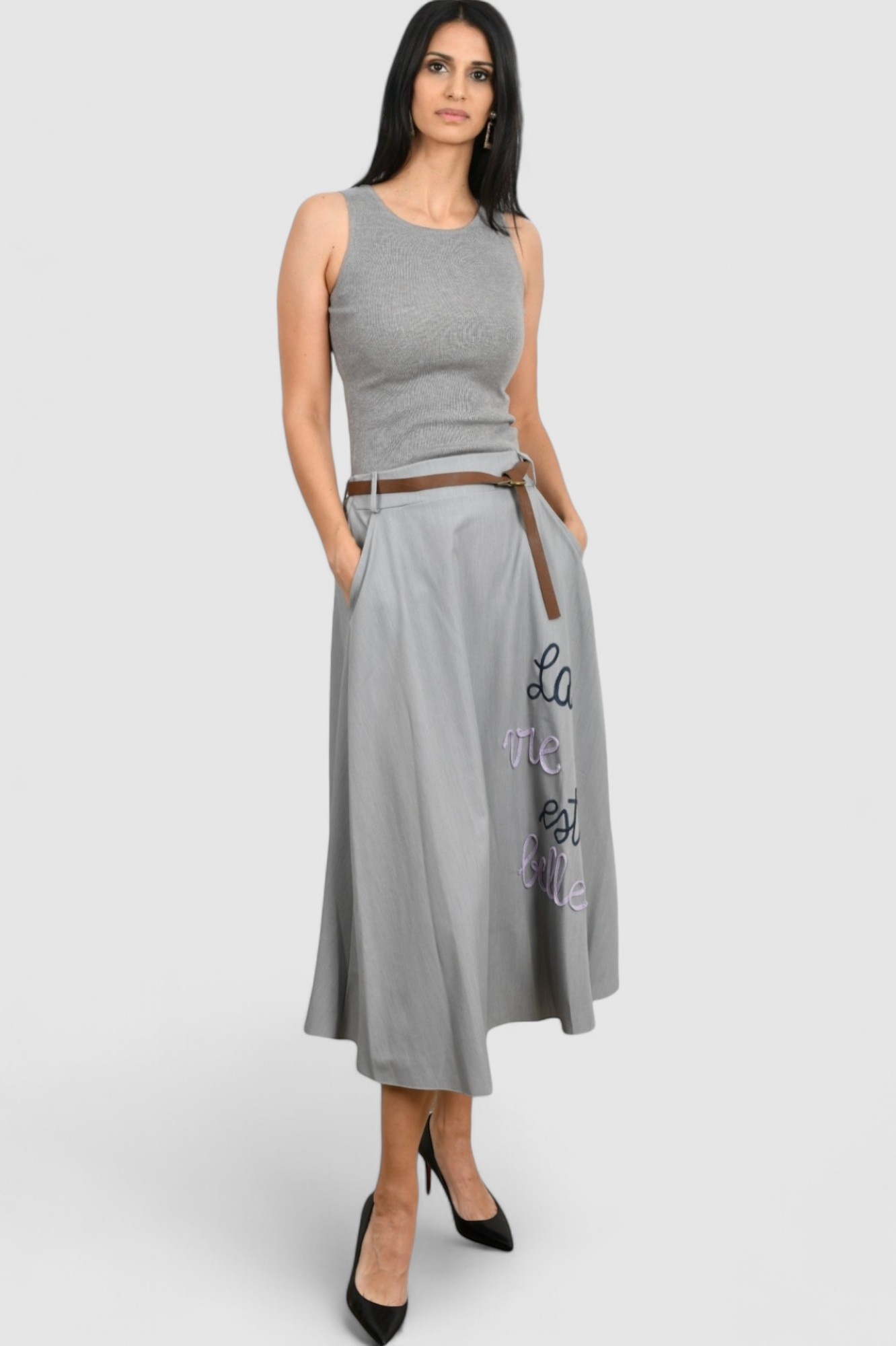 Ženska siva midi suknja May