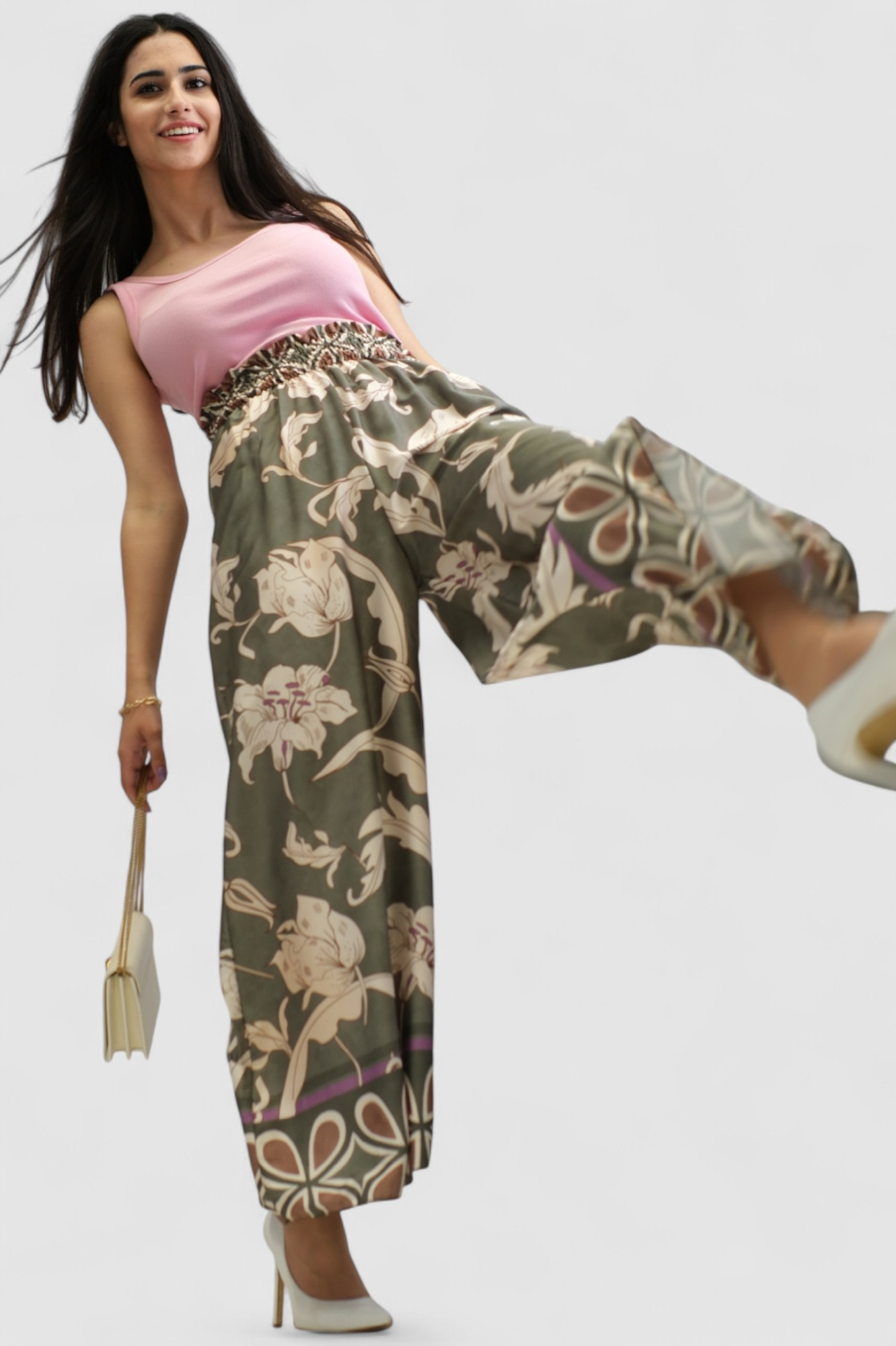 Ženske zelene modne hlače Leandra