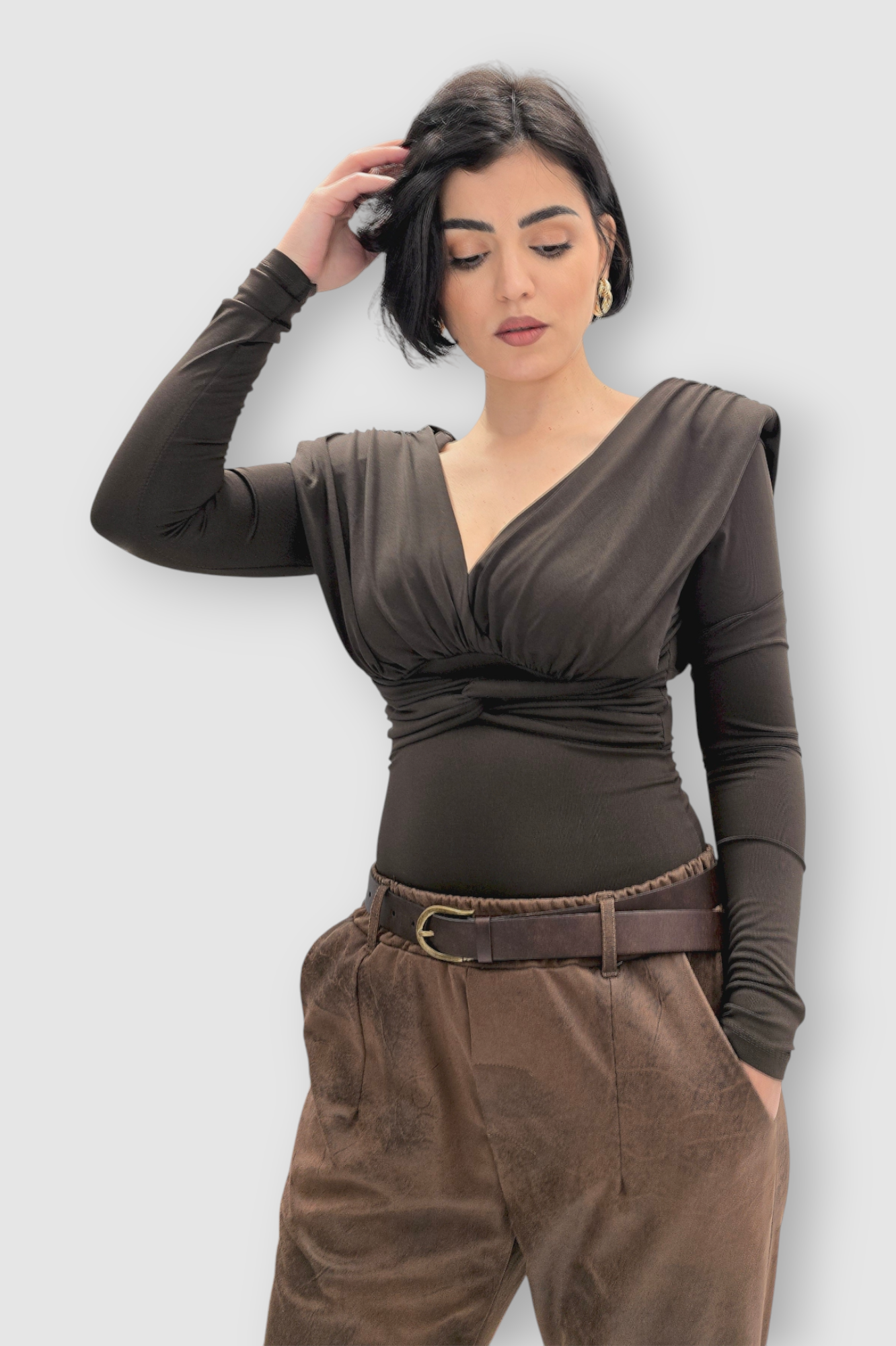 Smeđe vintage hlače Irina od brušene kože u baggy kroju