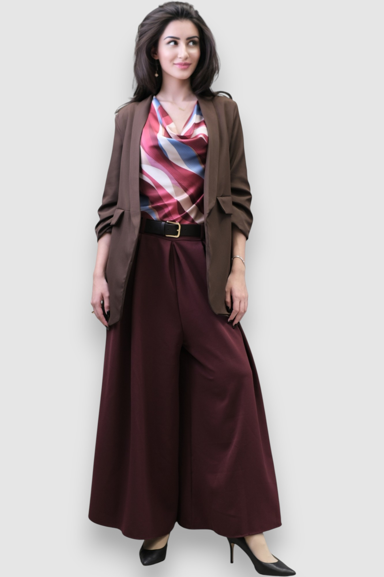 Ženske bordo suknja hlače Cicely s  remenom