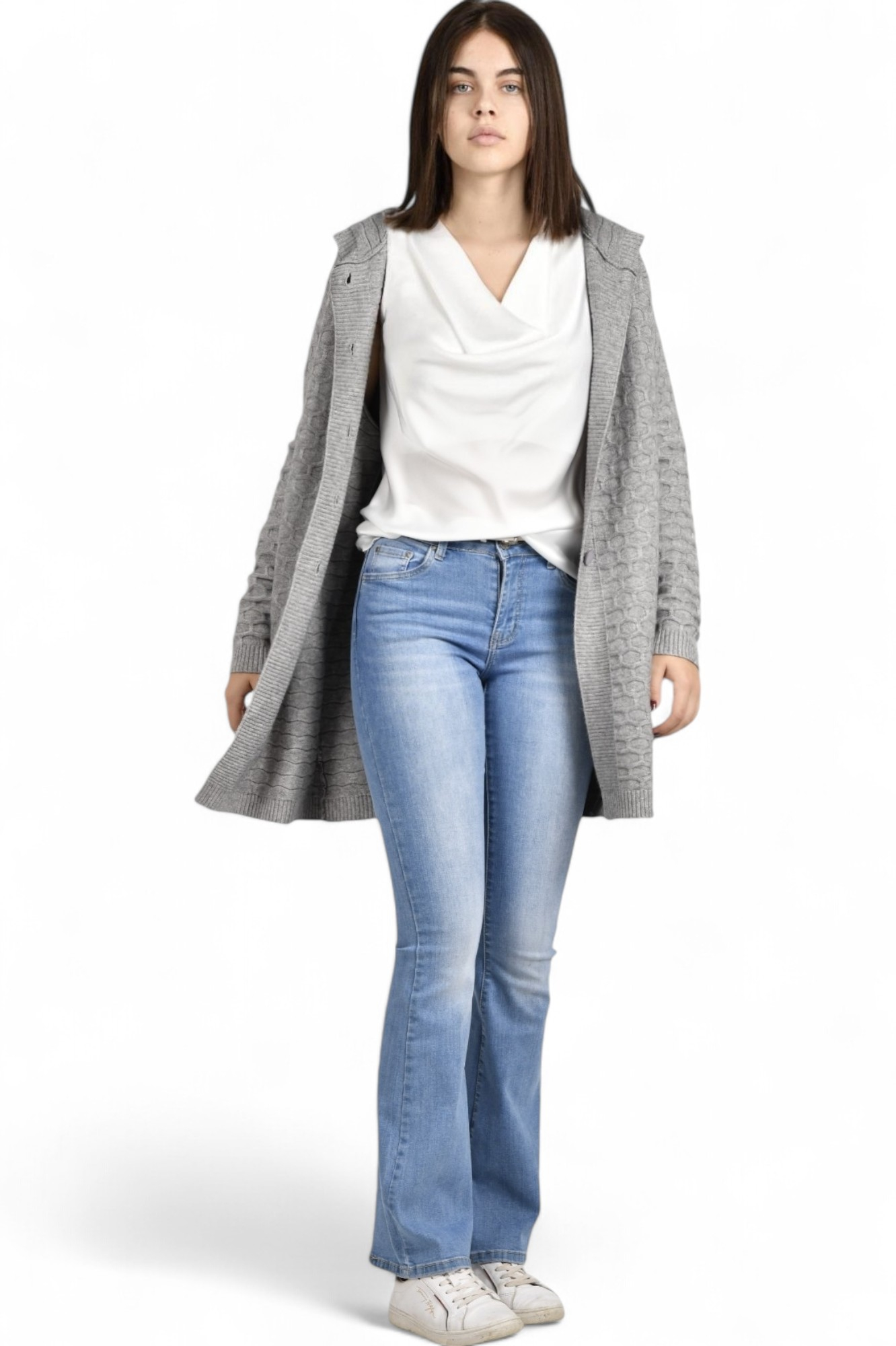 Ženski sivi midi kardigan Theda