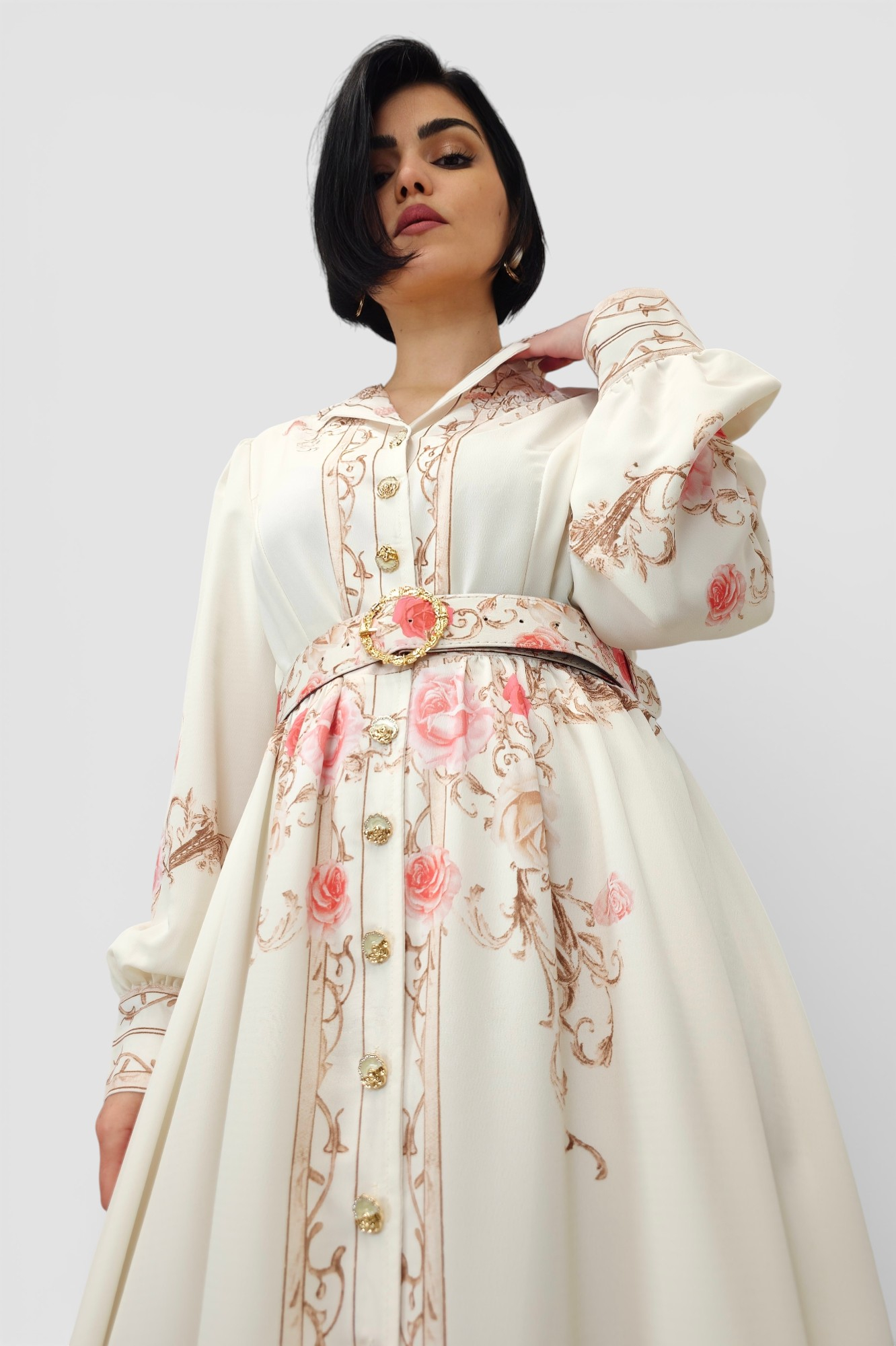 Bež elegantna haljina Monica u francuskom vintage stilu