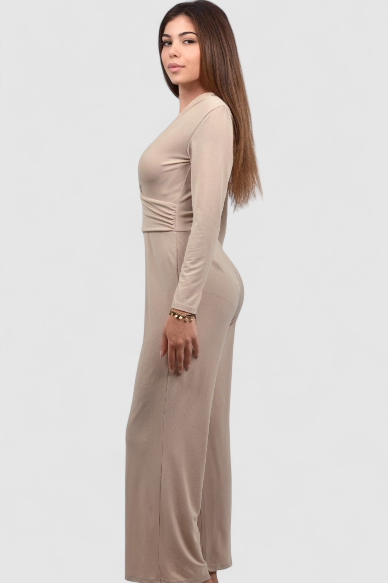 Ženski bež elegantni kombinezon Elara