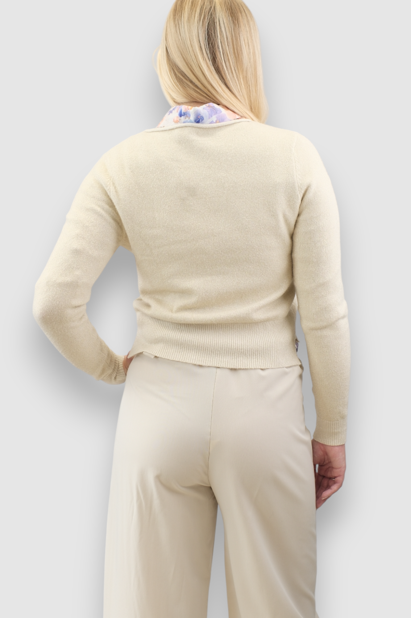 Ženski bež lagani džemper Clarette sa srebrnim nitima