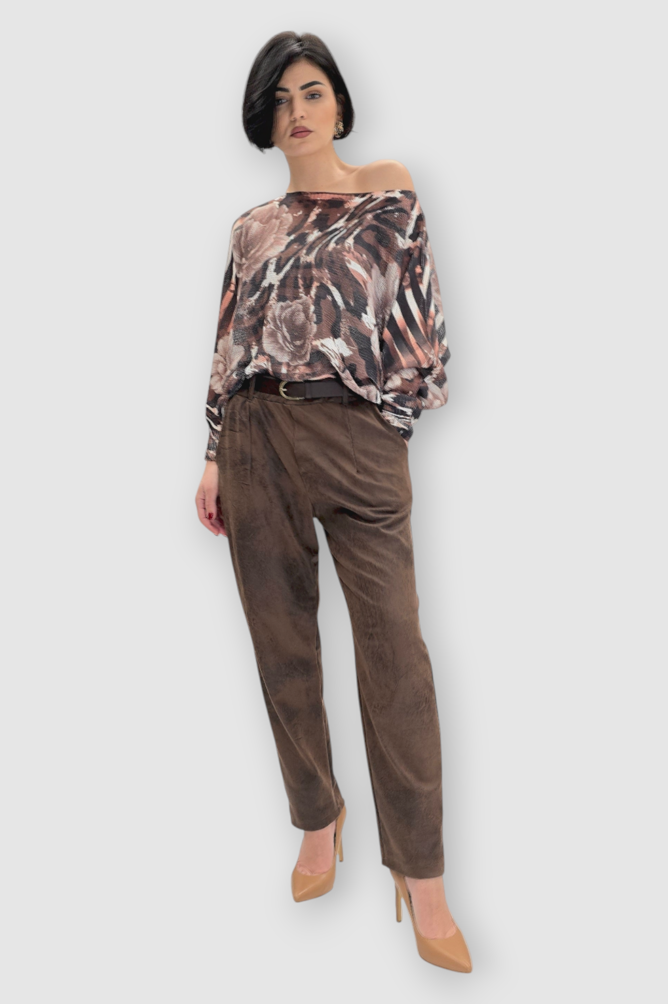 Smeđe vintage hlače Irina od brušene kože u baggy kroju