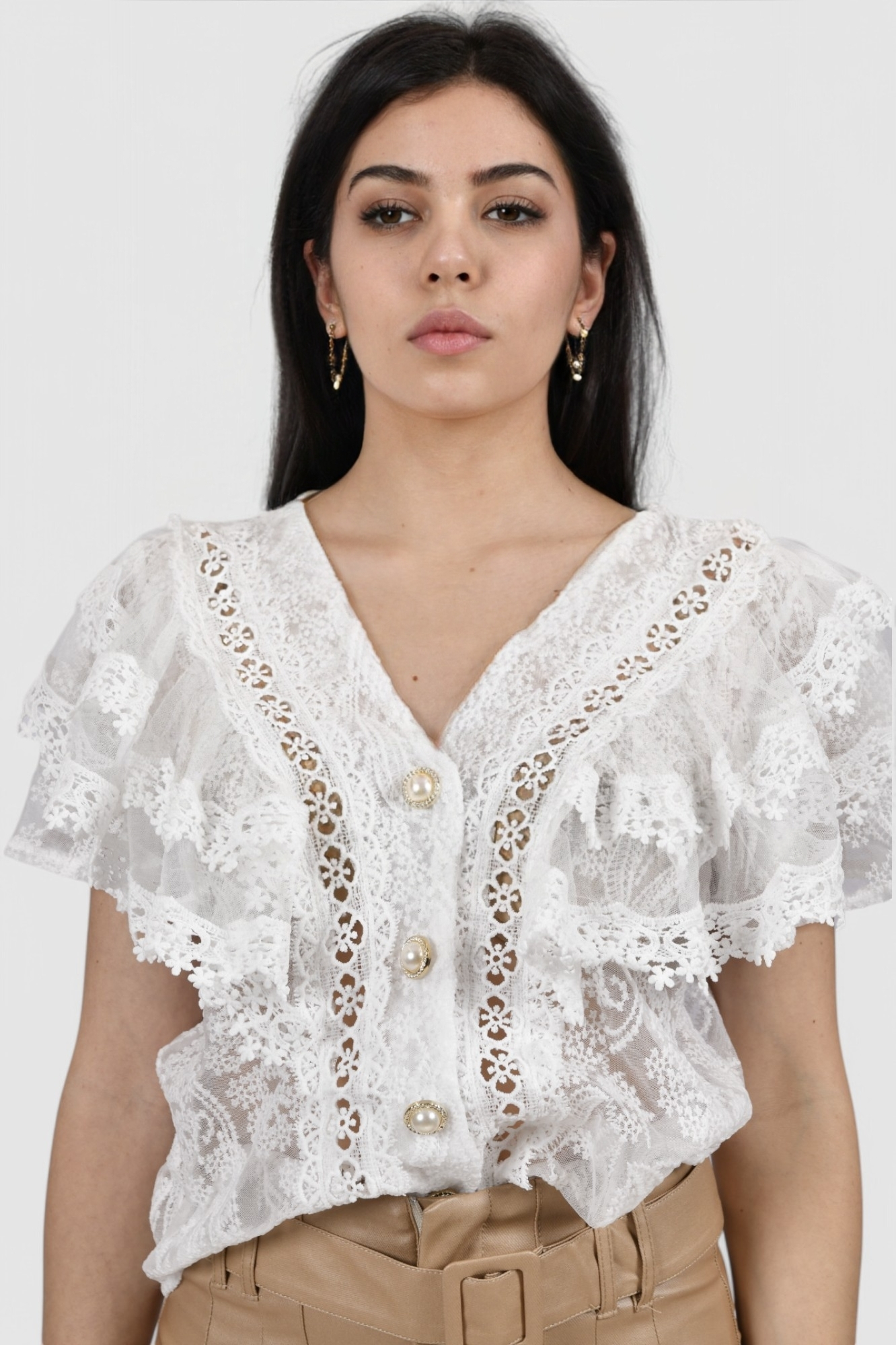 Ženska bijela čipkasta košulja Bobbie