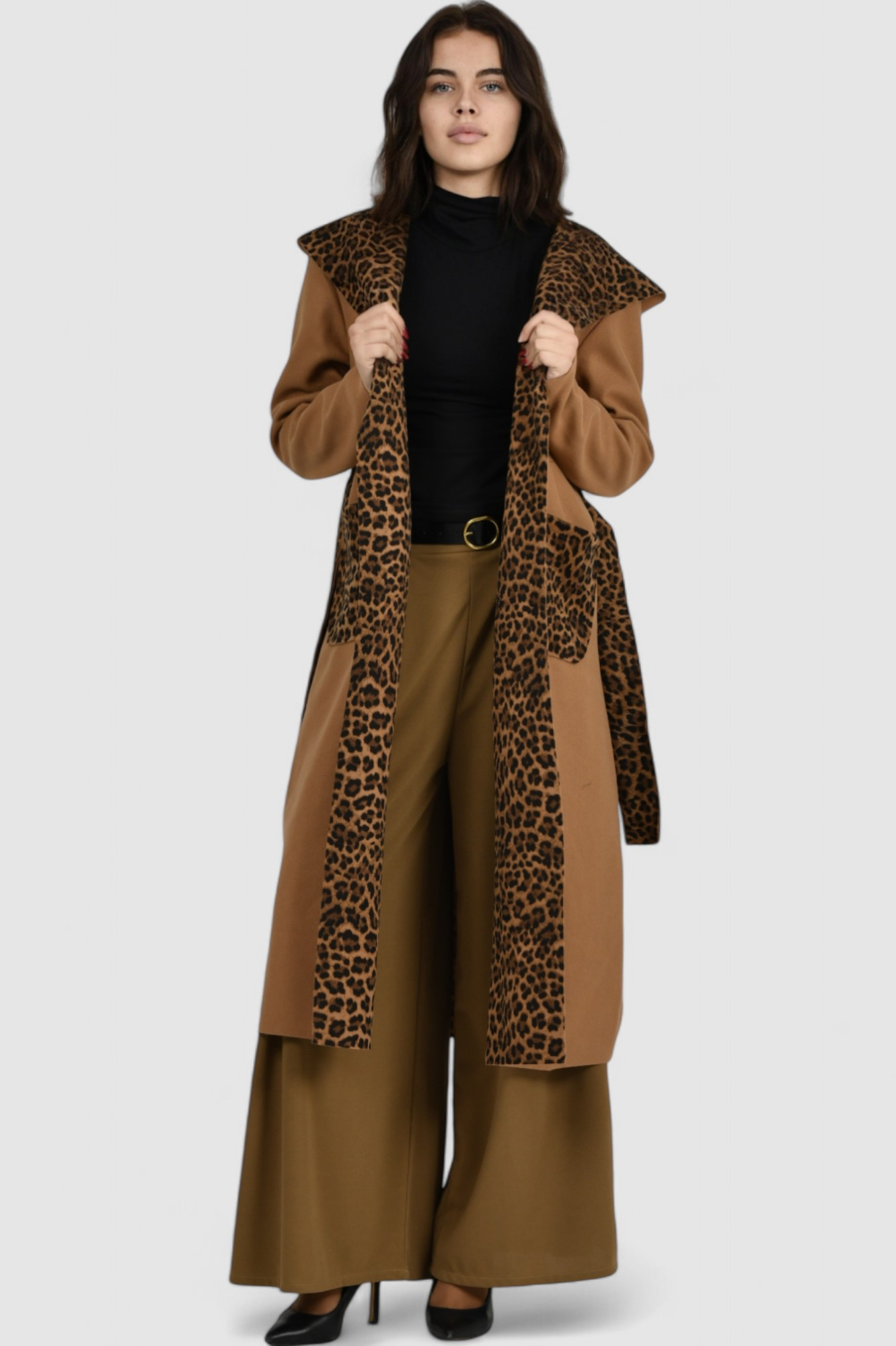 Ženski smeđi dugi kaput Paris