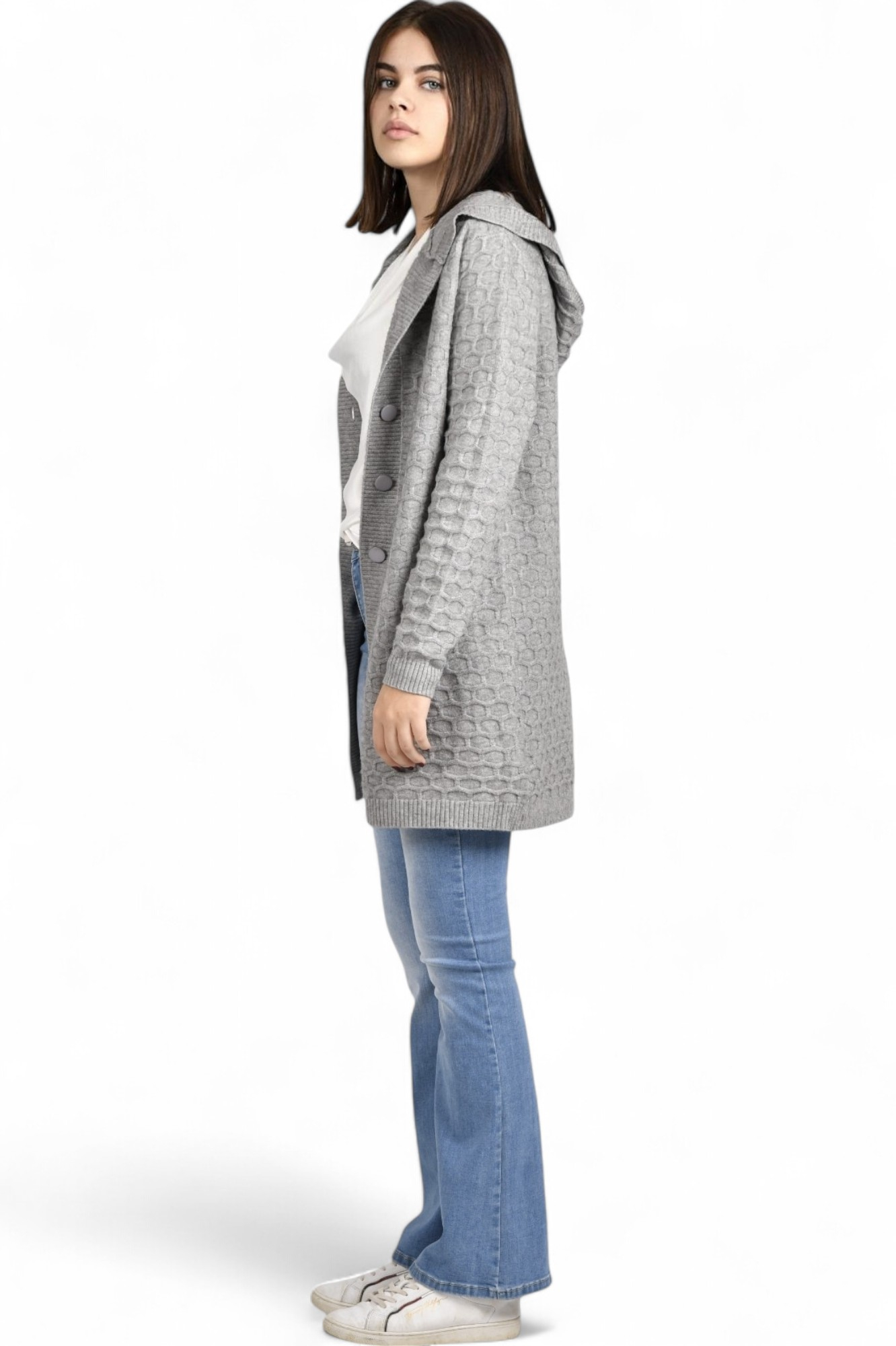 Ženski sivi midi kardigan Theda