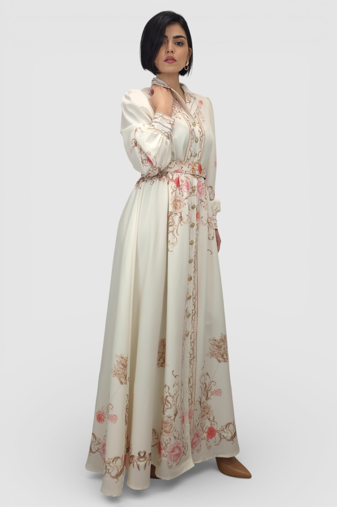 Bež elegantna haljina Monica u francuskom vintage stilu