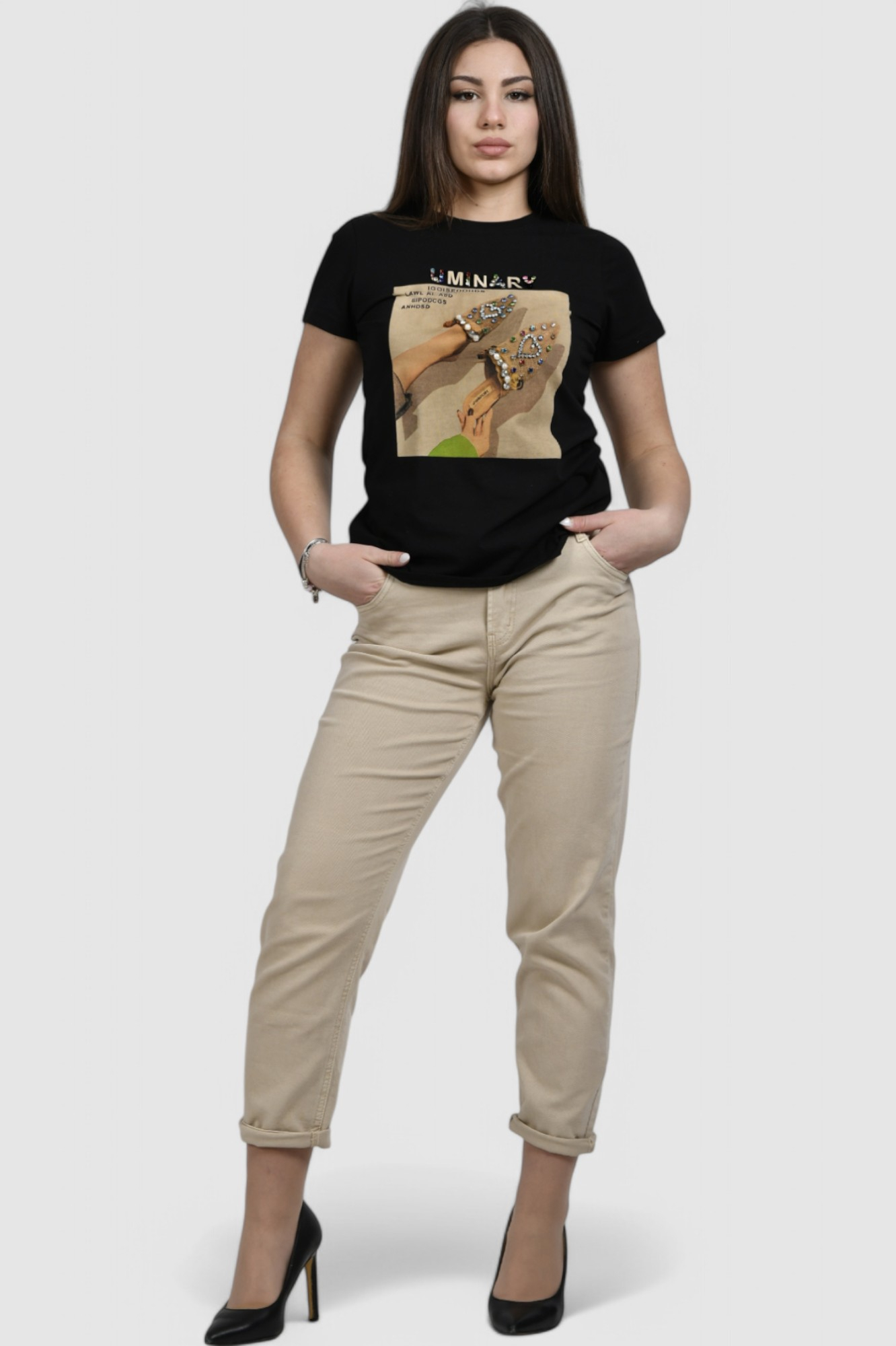 Ženska crna majica kratki rukav Arabell